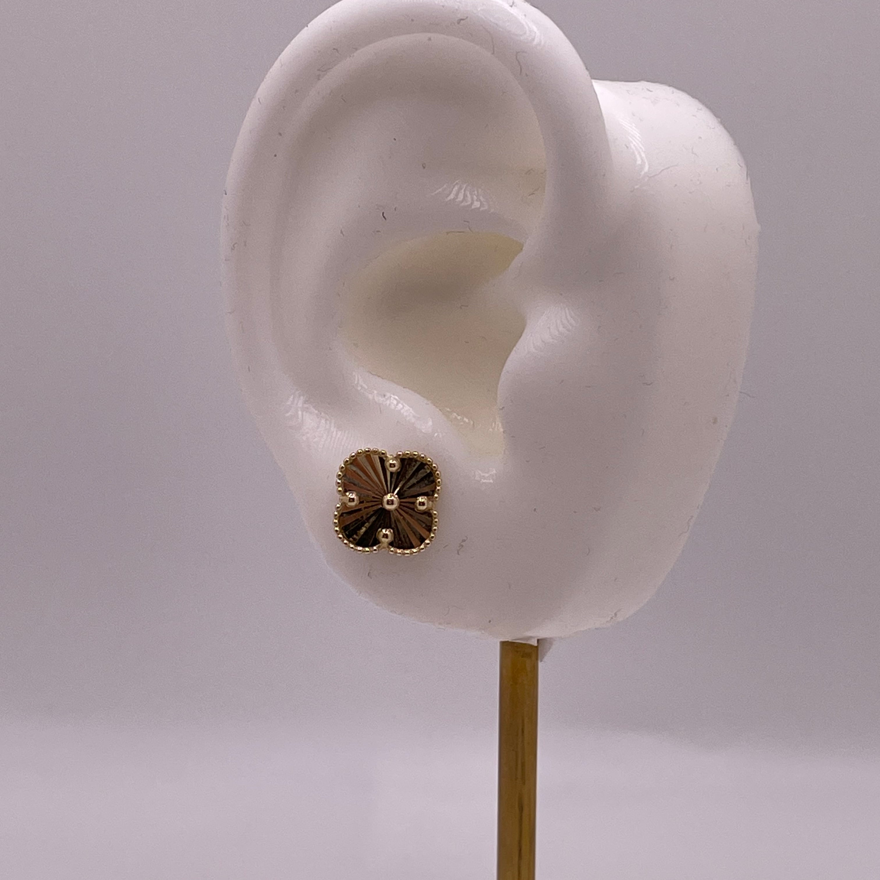 14k gold small clover earrings with butterfly pushback