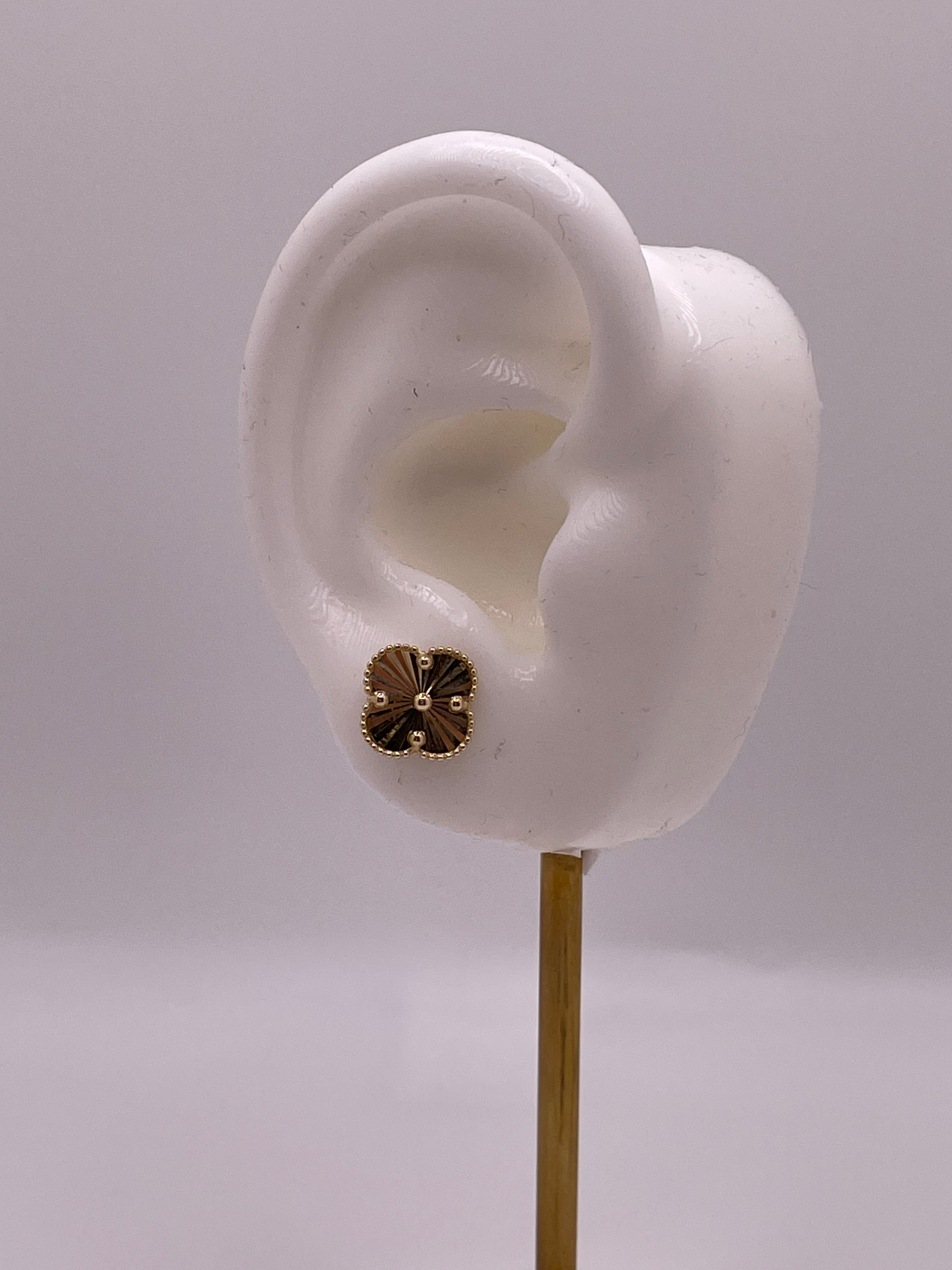 14k gold small clover earrings with butterfly pushback