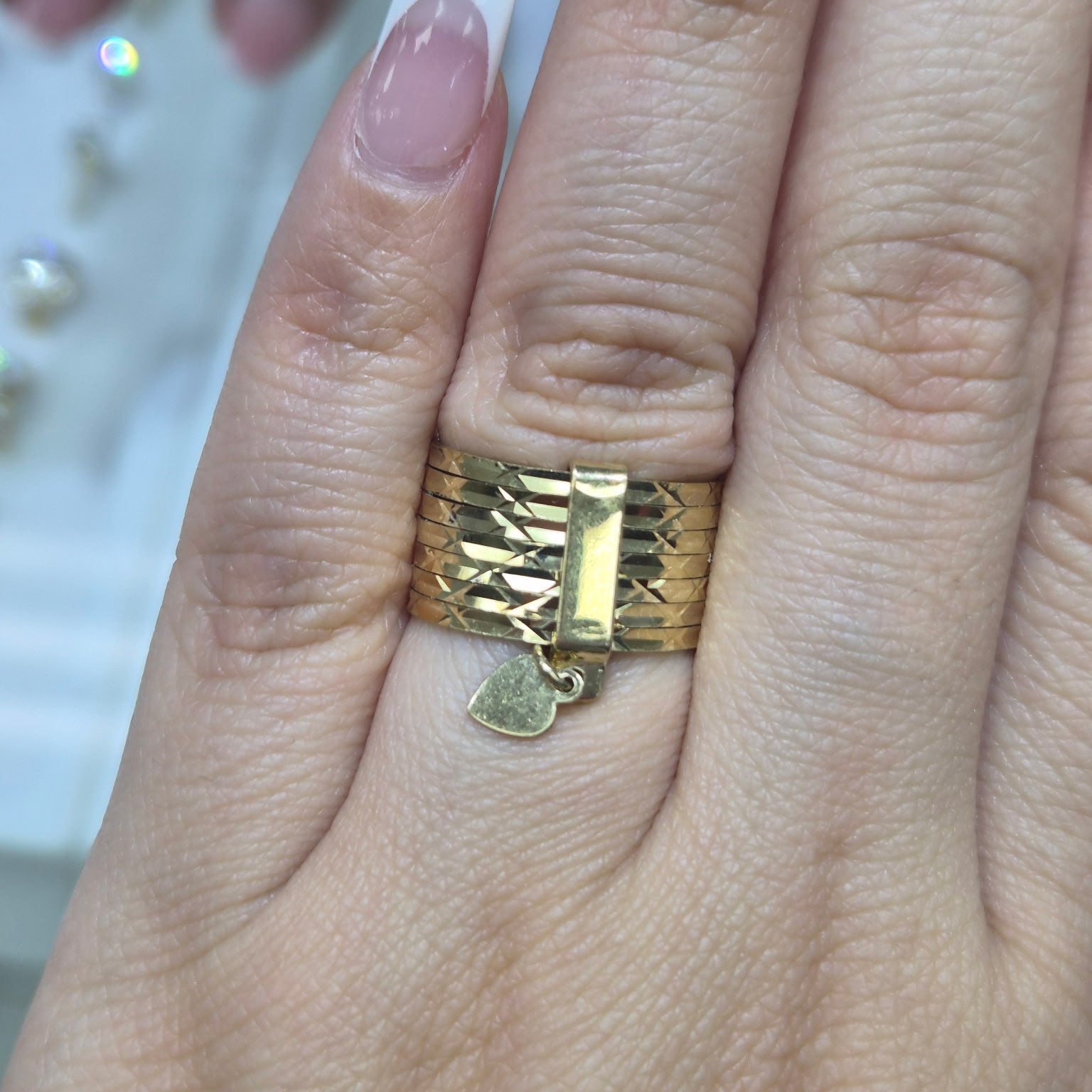 Anillo Semanario de 5 hileras de oro macizo de 14 quilates para mujer