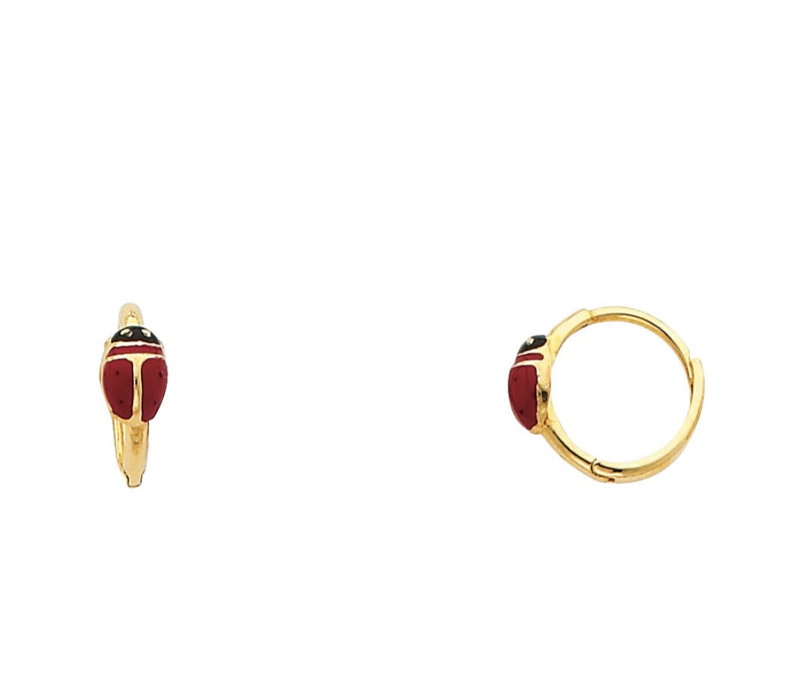 14k gold huggie ladybug earrings