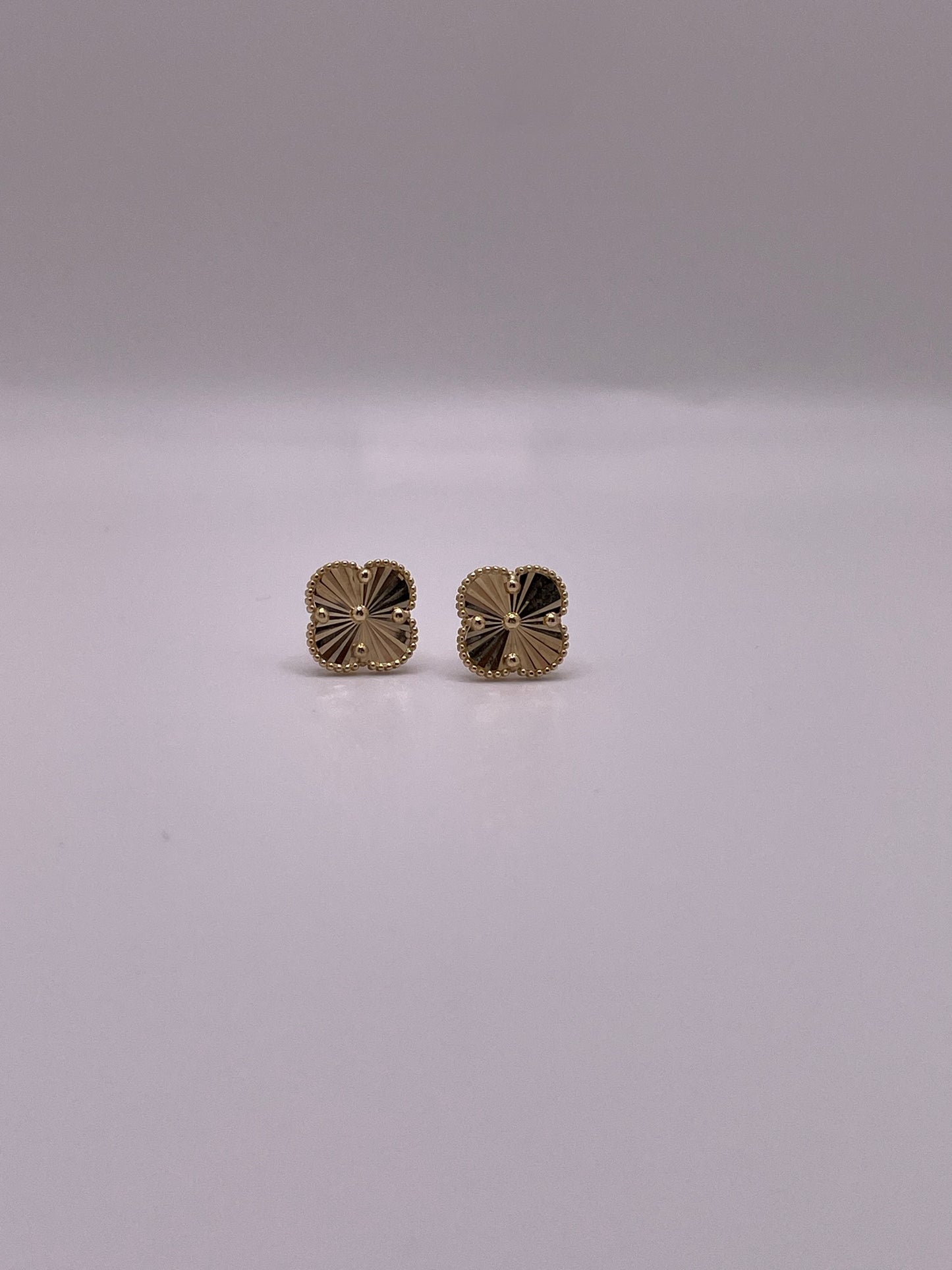 14k gold small clover earrings with butterfly pushback