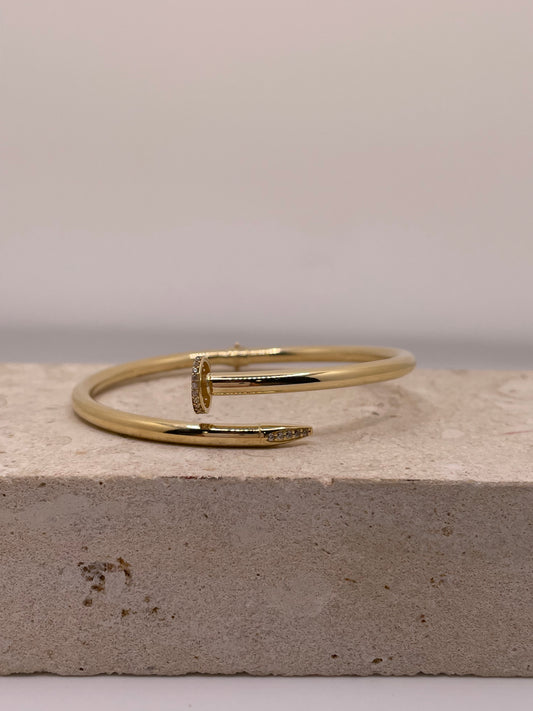 14k gold designer-inspired nail bracelet with cz – 7”, 7.5"