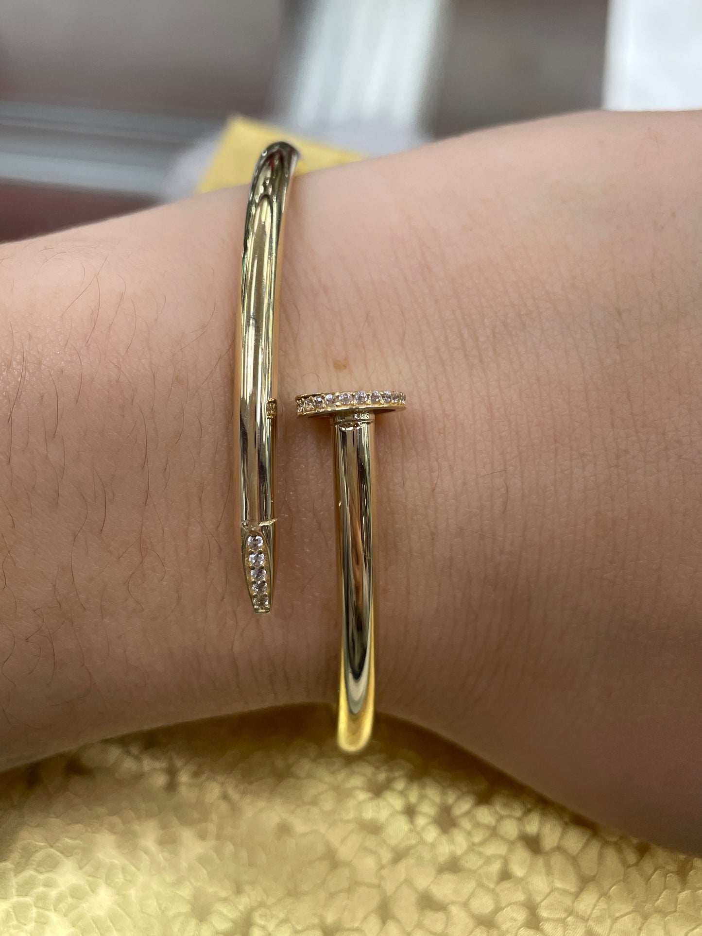 14k gold designer-inspired nail bracelet with cz – 7”, 7.5"