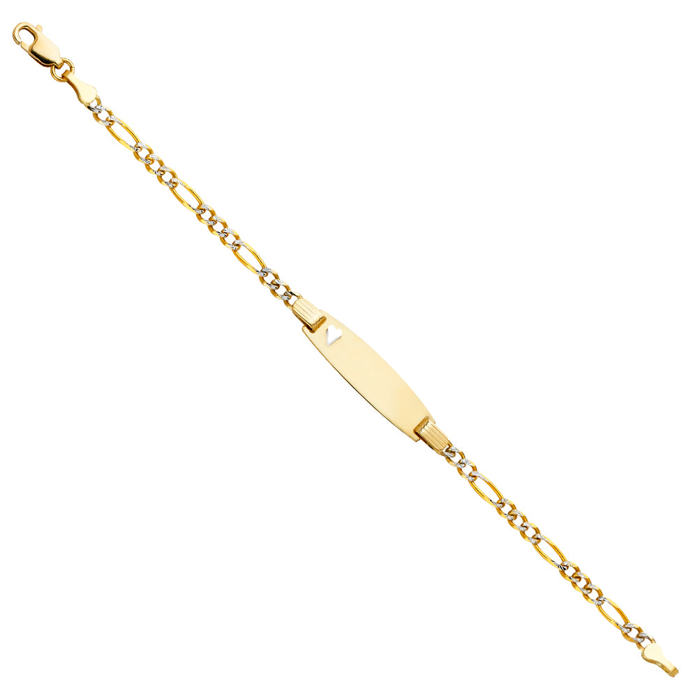 Pulsera cubana de oro de 14 quilates con identificación de bebé y corte de corazón