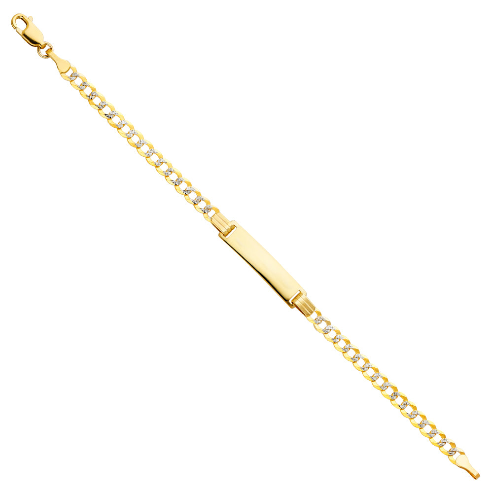 Pulsera cubana de oro de 14 quilates con corte de diamante y identificación de bebé