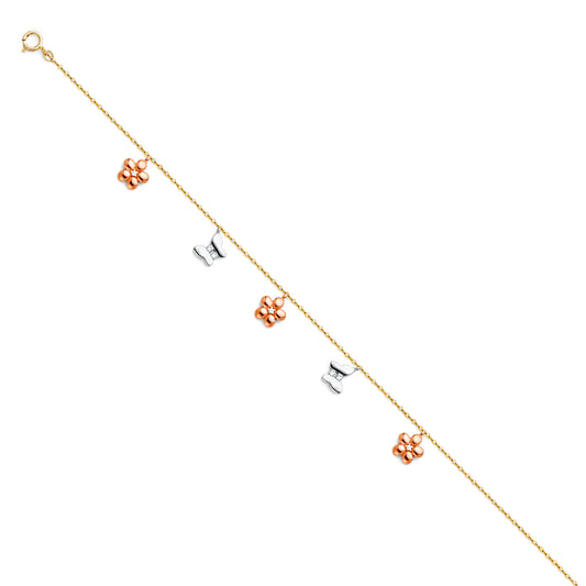 14K Gold Butterfly & Flower Charm Bracelet/Anklet