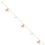 14K gold tri-color butterfly anklet with rose gold butterflies and white/yellow gold diamond-cut beads on an adjustable chain, 9 to 10 inches.