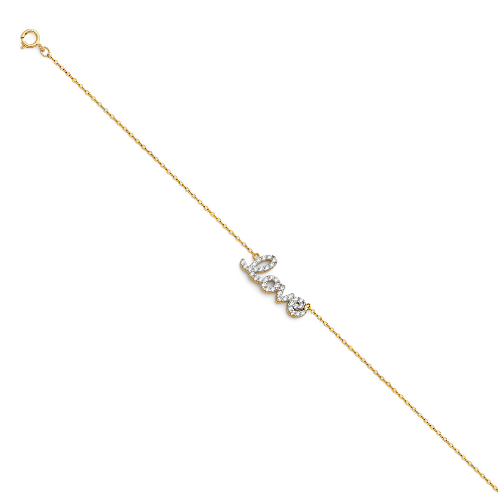 two-tone “love” cz bracelet | 14k gold