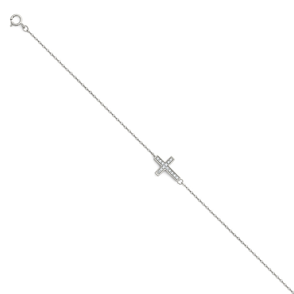 14K Gold Sideways Cross CZ Bracelet