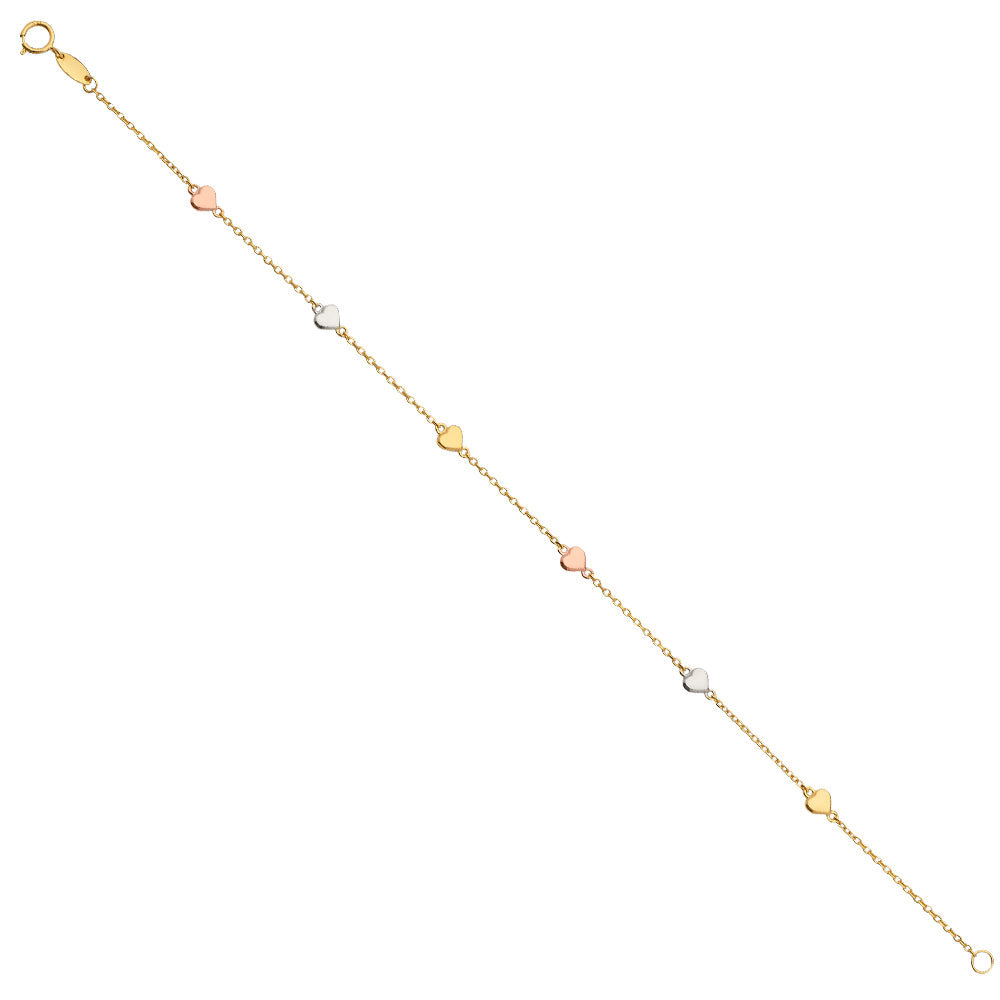 14k gold dainty 3 color heart 3 bracelet