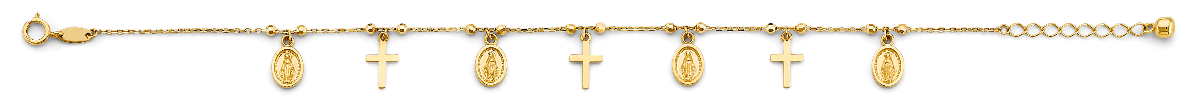 14K Gold Cross & Virgencita Charm Bracelet/Anklet