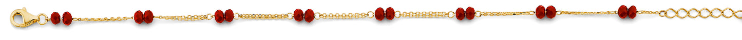 14K Gold Red Bead Chain Bracelet (7+1")