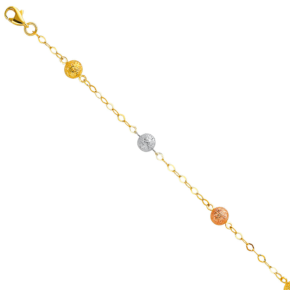 14K Solid Gold 3C Light Chain Bracelet with Snow Ball 7"