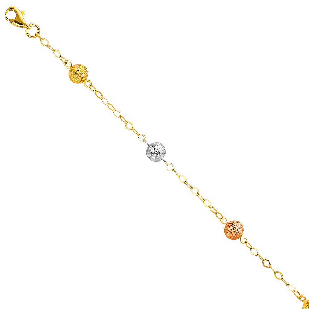 Pulsera de cadena ligera 3C de oro macizo de 14 quilates con bola de nieve de 7"