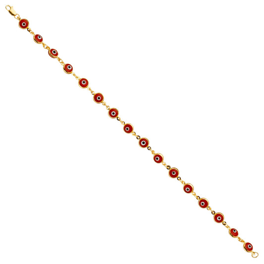 14k solid gold red evil eye bracelet 7.25"