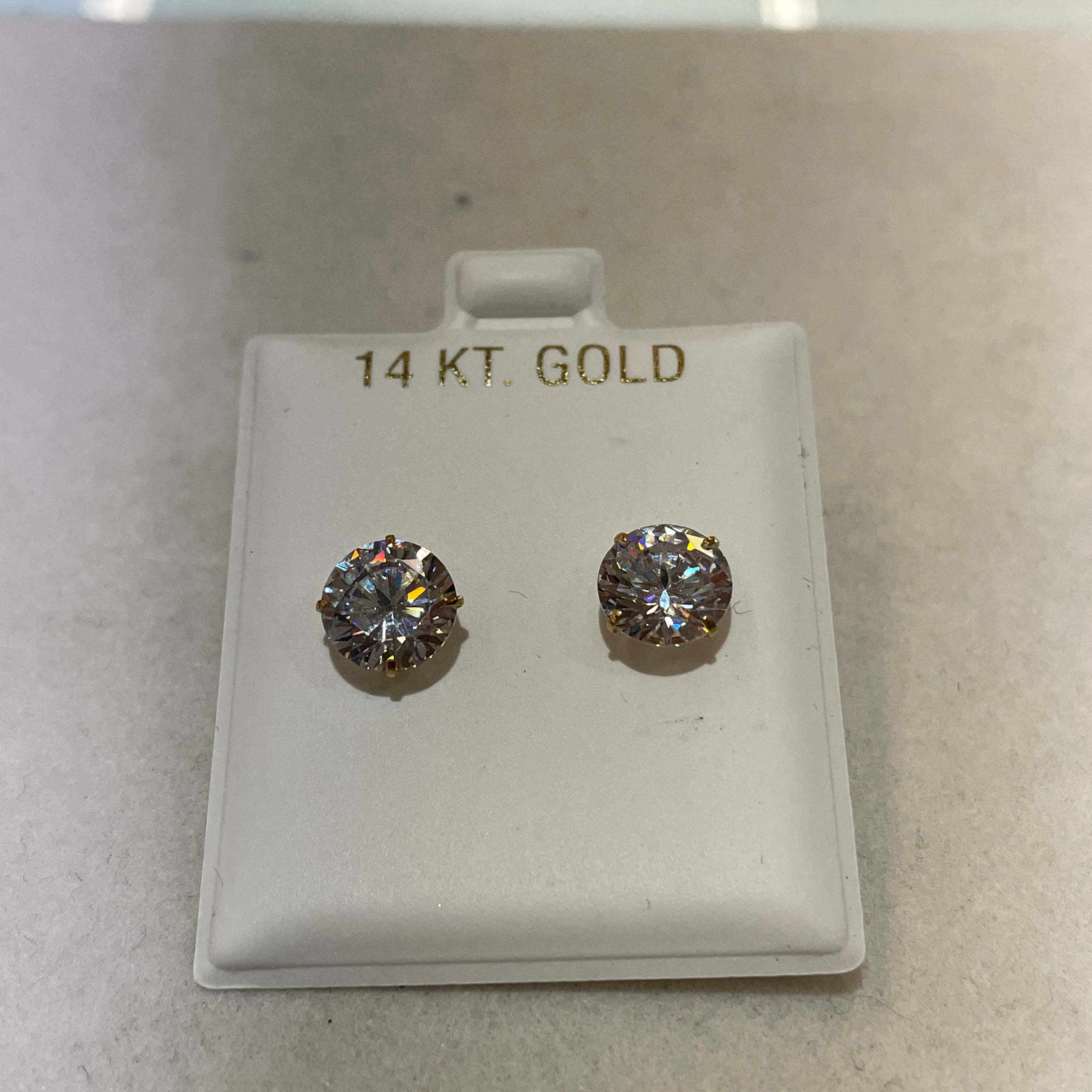 14K Gold 8MM Round CZ Earrings