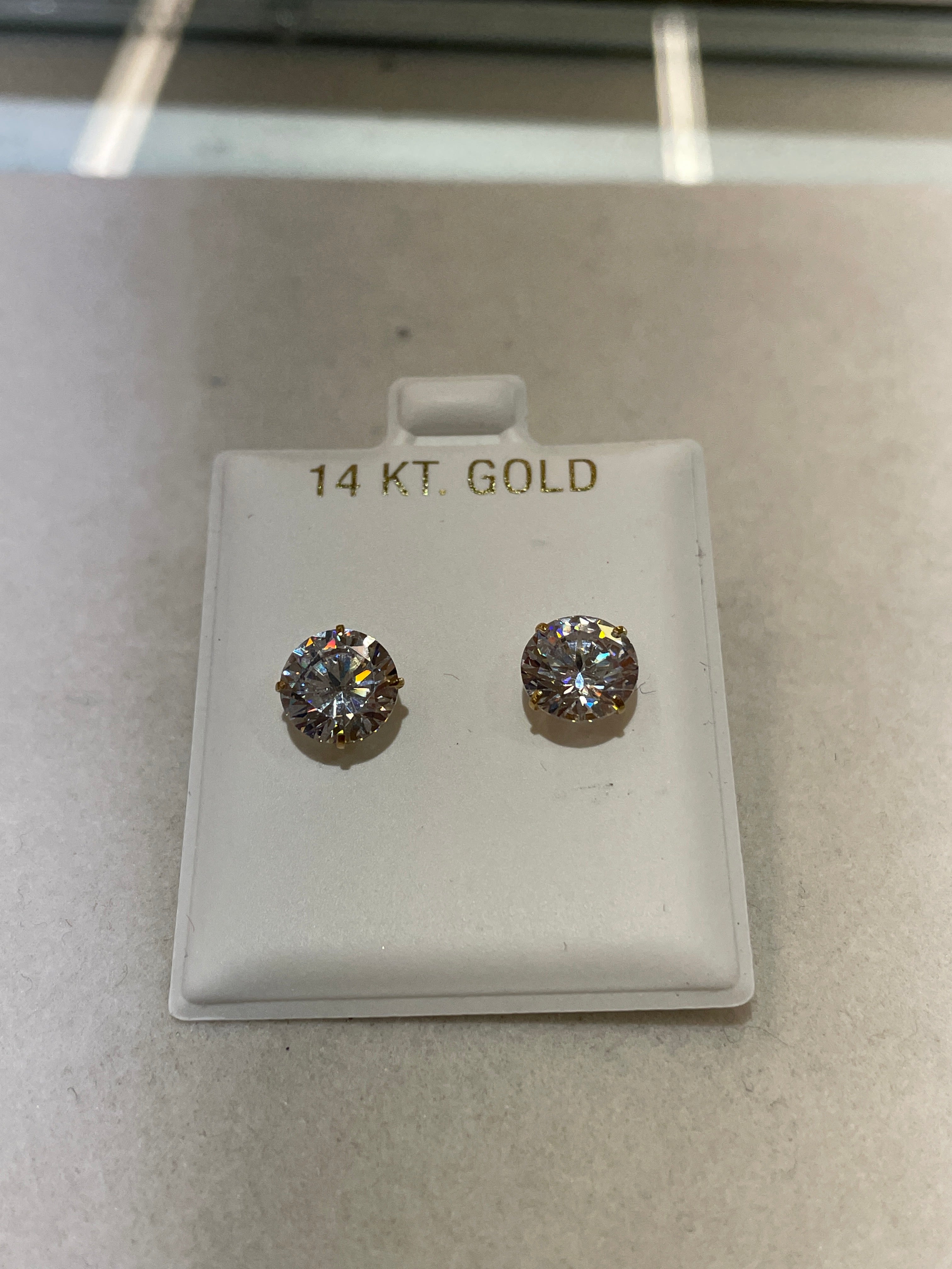 14K Gold 8MM Round CZ Earrings