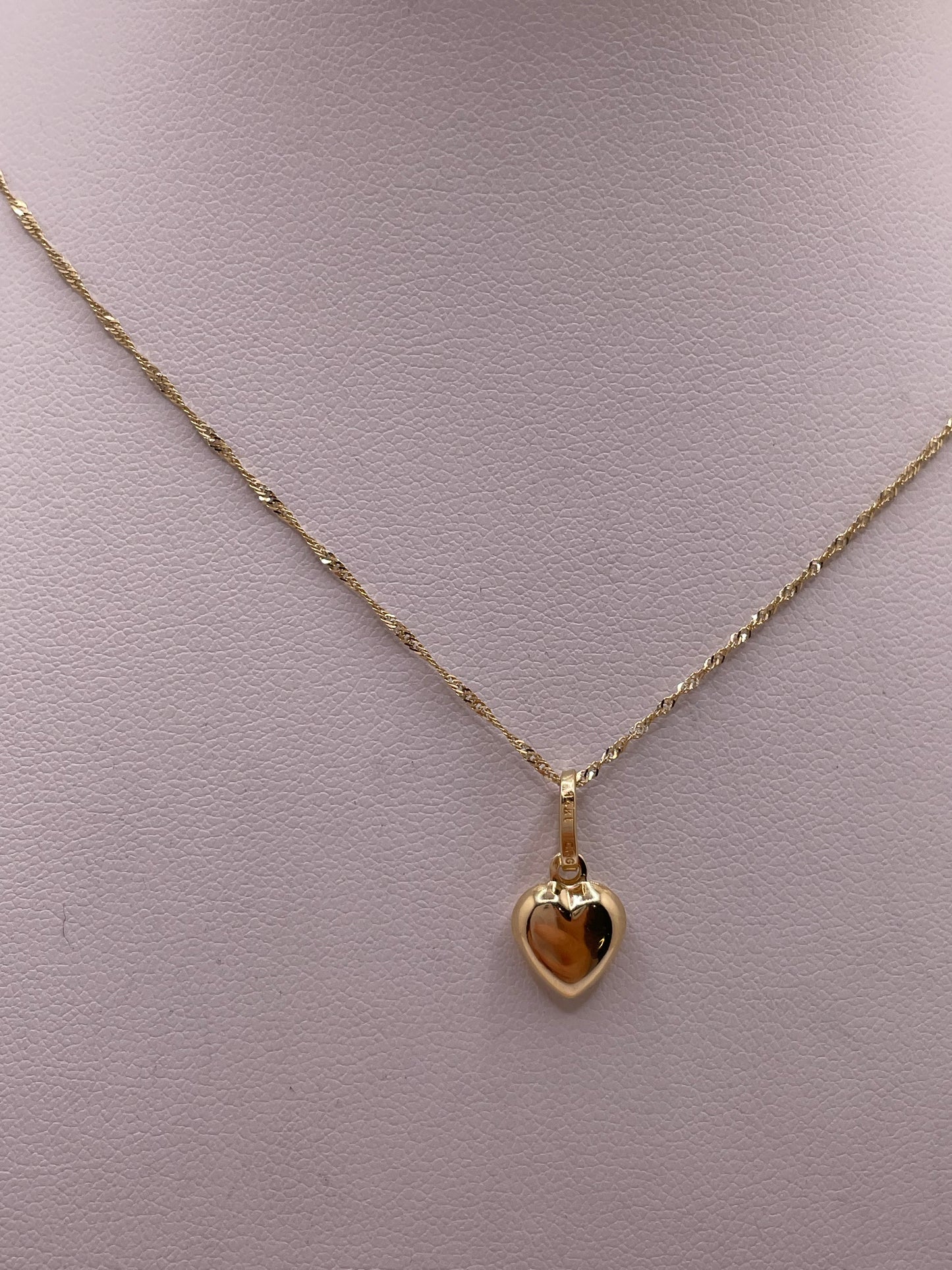 14k gold 0.9mm singapore necklace with 3d heart pendant jewelry set