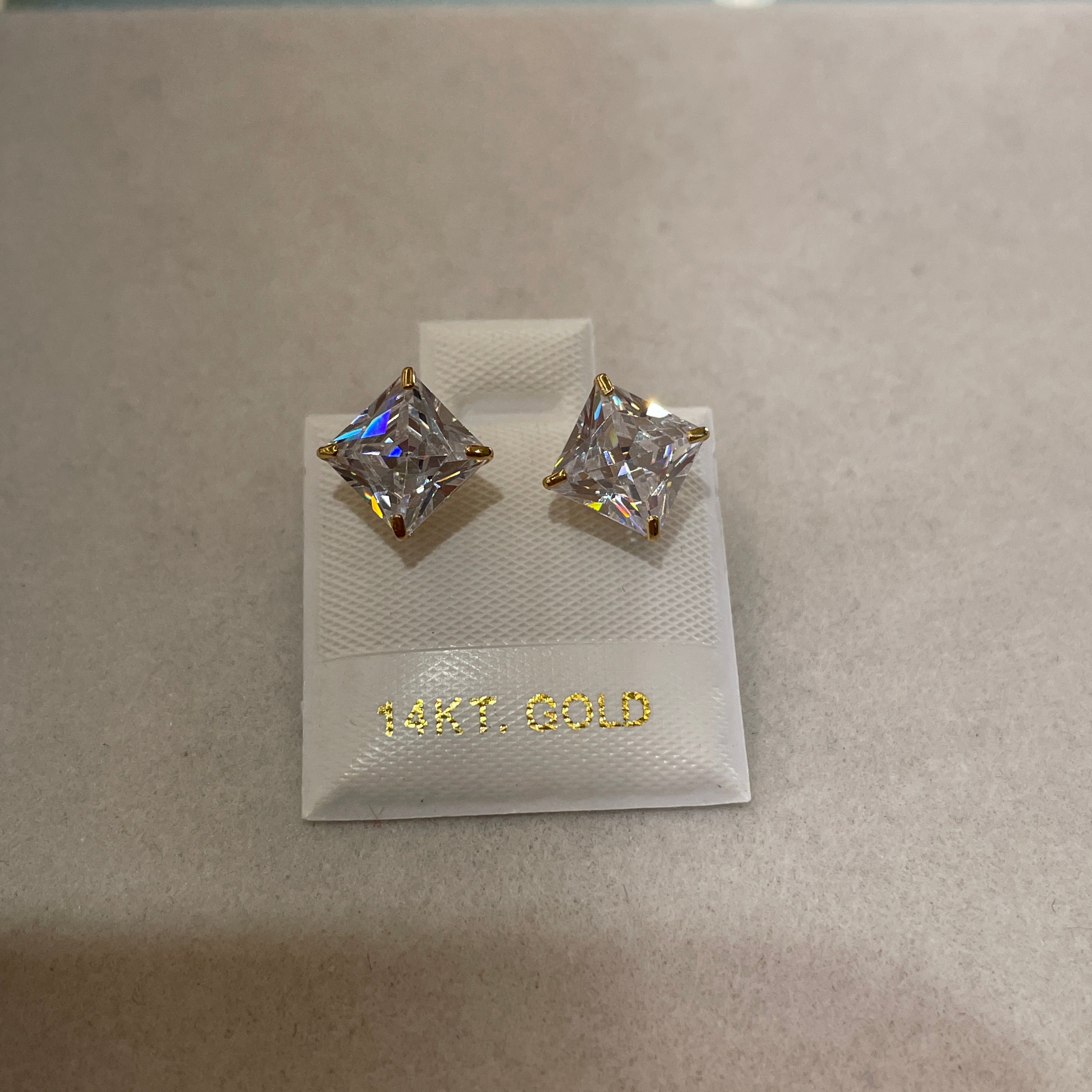 14K Gold 7mm Square CZ Earrings