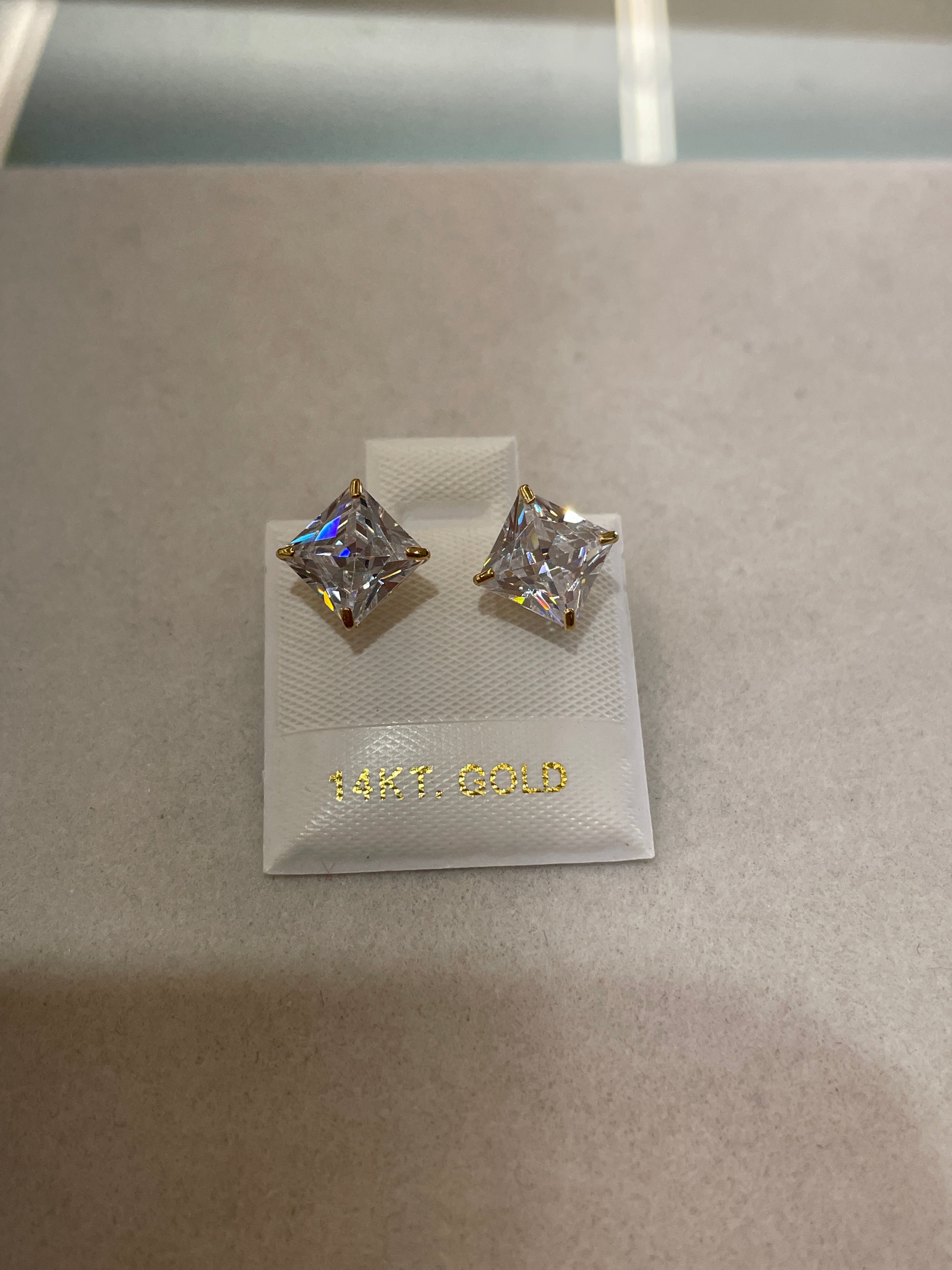 14K Gold 7mm Square CZ Earrings