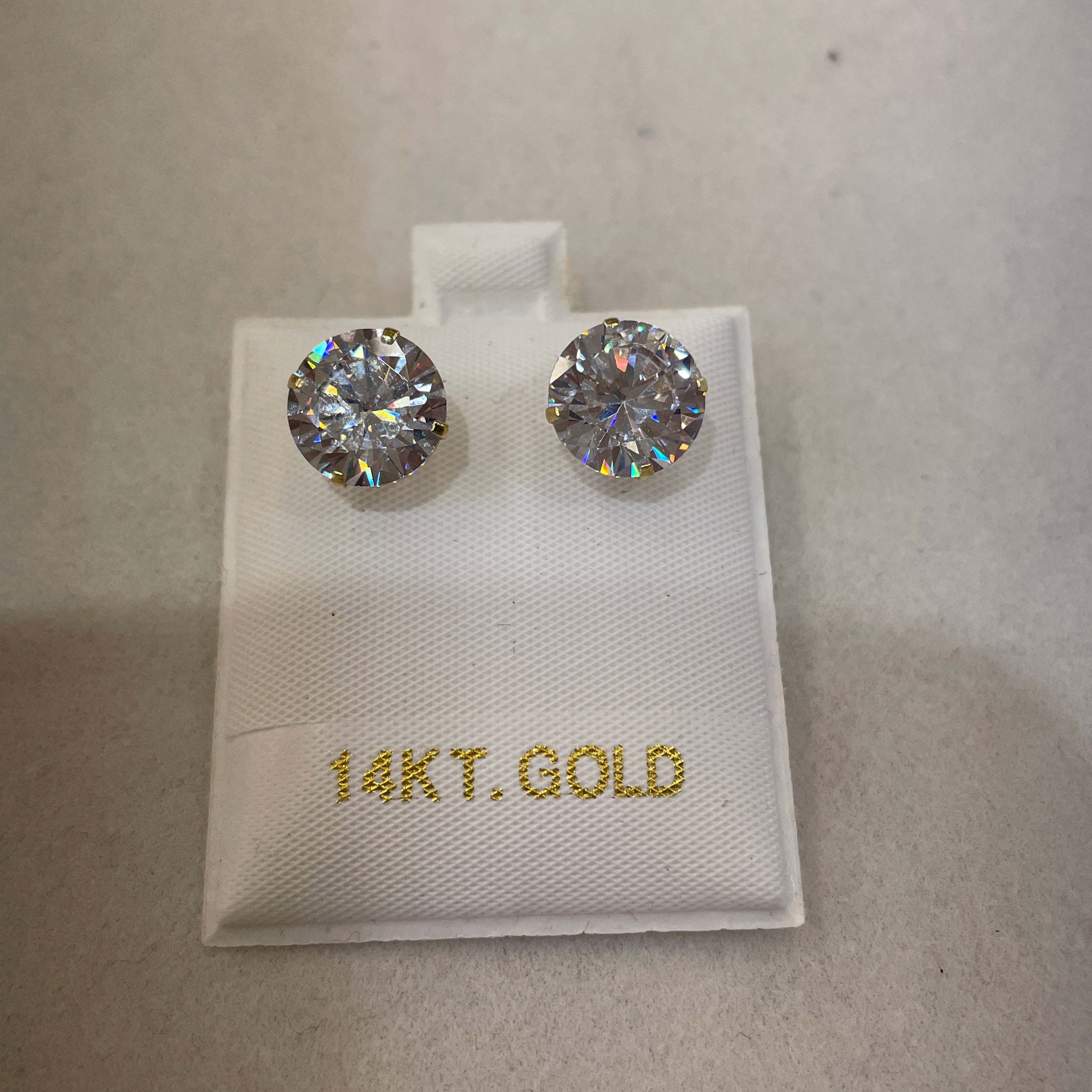 14K Gold 10MM Round CZ Earrings
