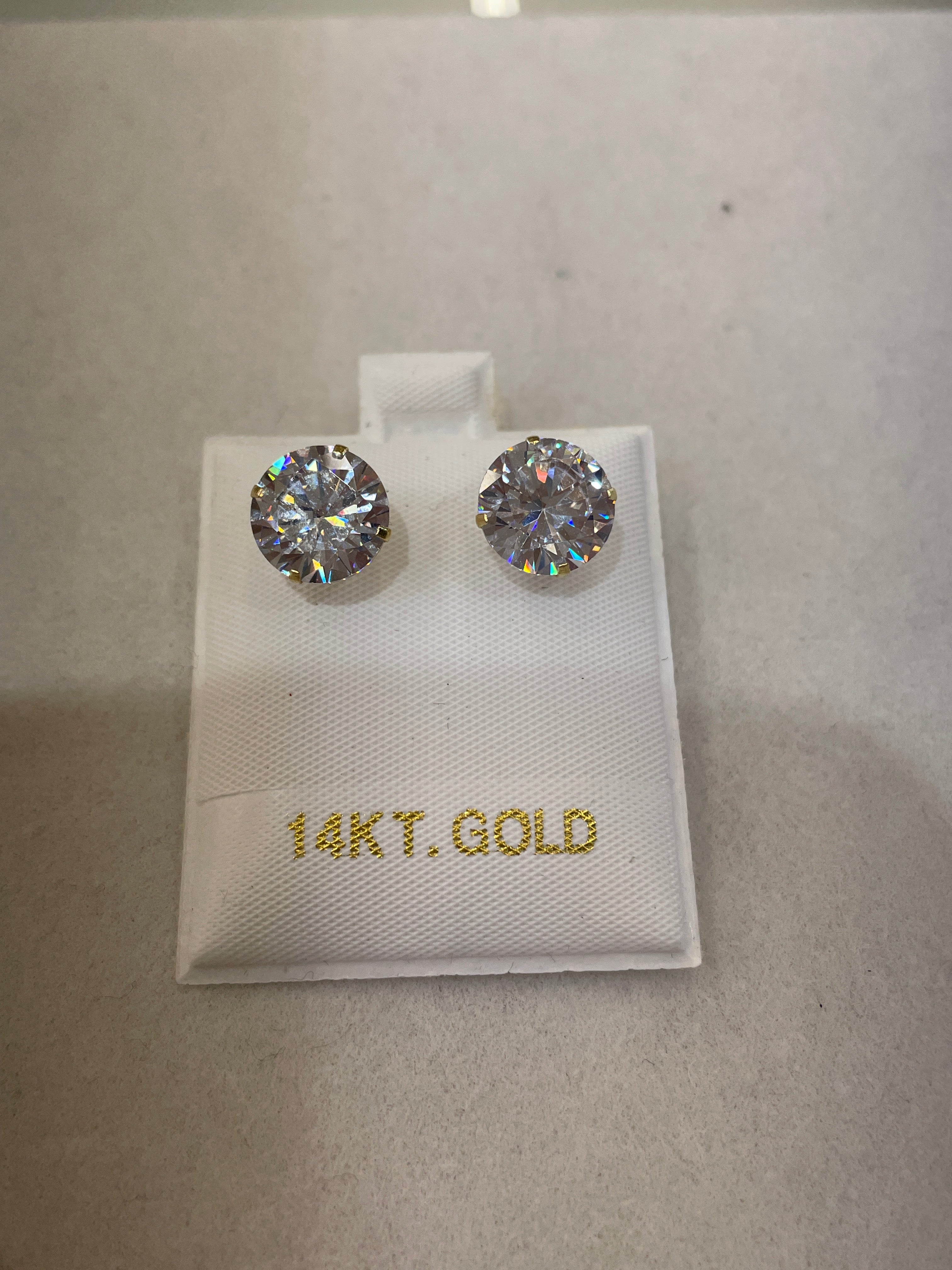 14K Gold 10MM Round CZ Earrings