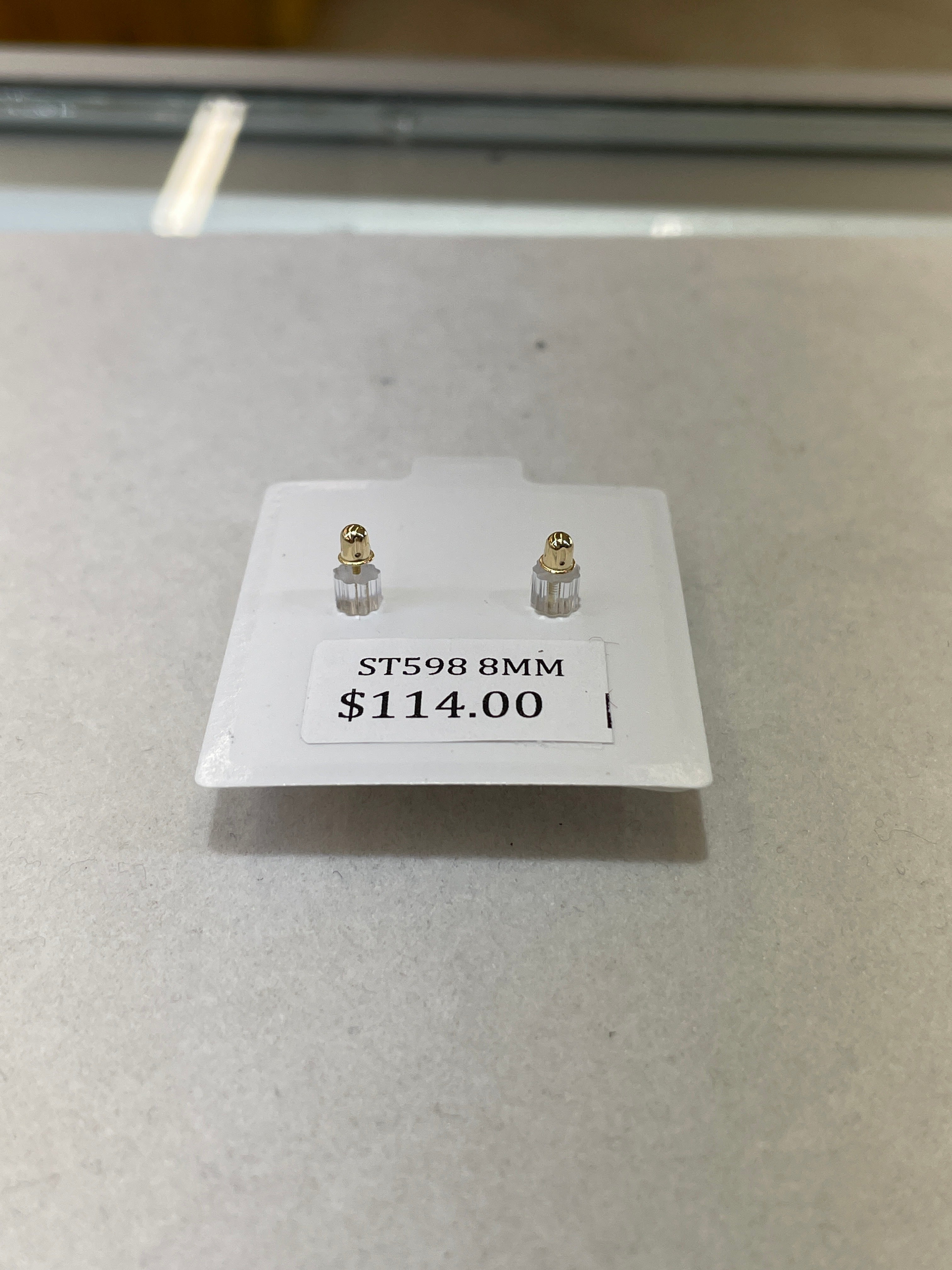 14K Gold 8MM Round CZ Earrings