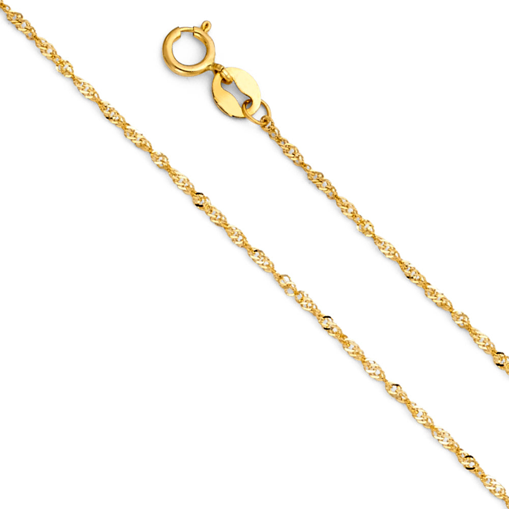 14k solid gold kitty pendant & .9mm singapore necklace set