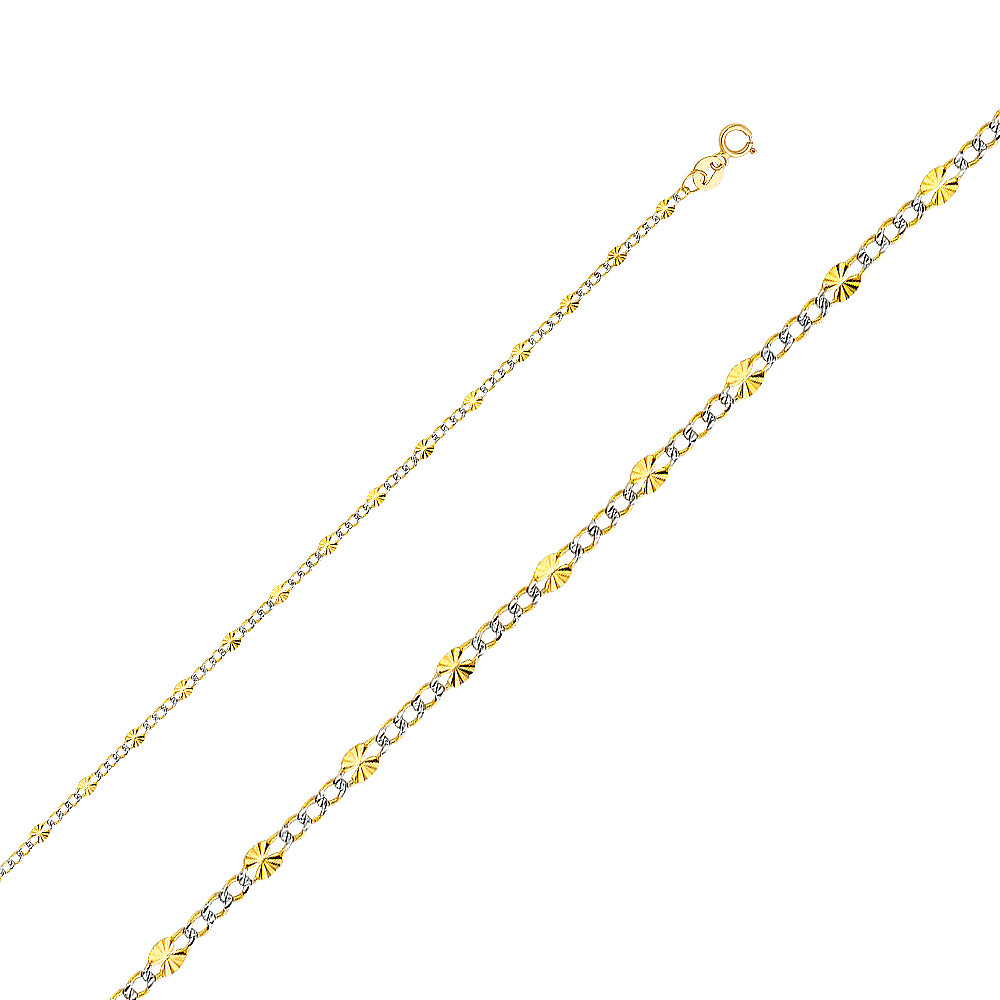 14K Two-Tone Diamond-Cut Figaro Chain