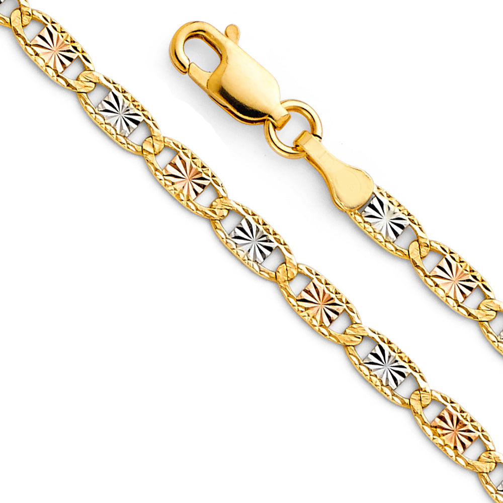 Cadena Valentino de oro de 14 quilates con corte de diamante de 3 colores (3,2 mm)