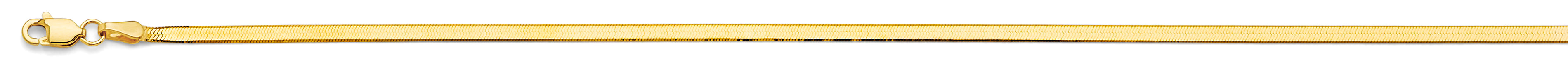 14K gold 2.5mm flex herringbone chain necklace in yellow gold, available in 16, 18, 20, and 22 inches, perfect for layering or everyday wear.