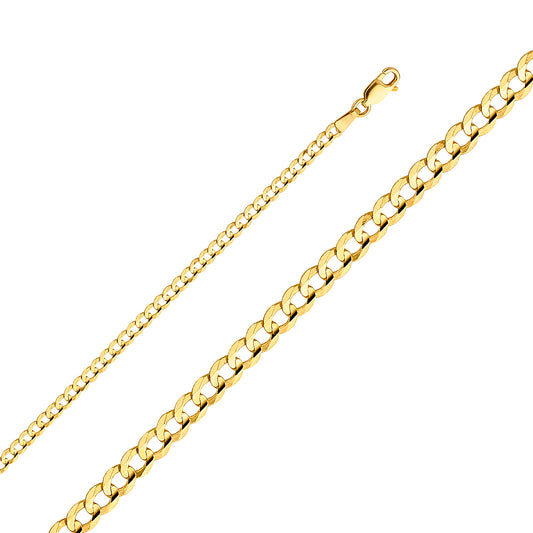 Pulsera cubana de oro macizo de 14 quilates de 3,2 mm, 7 "
