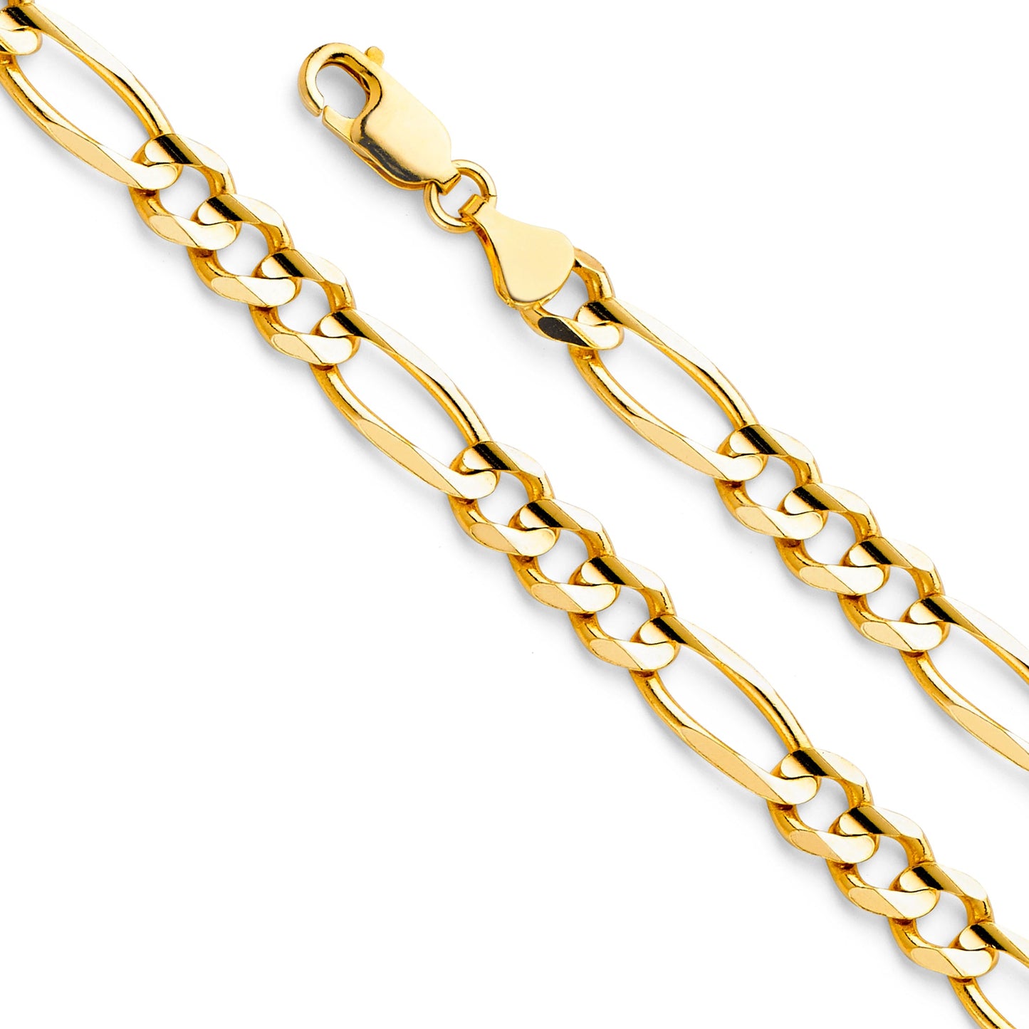 Pulsera Figaro de oro macizo de 14 quilates de 6,9 ​​mm y 8,5"