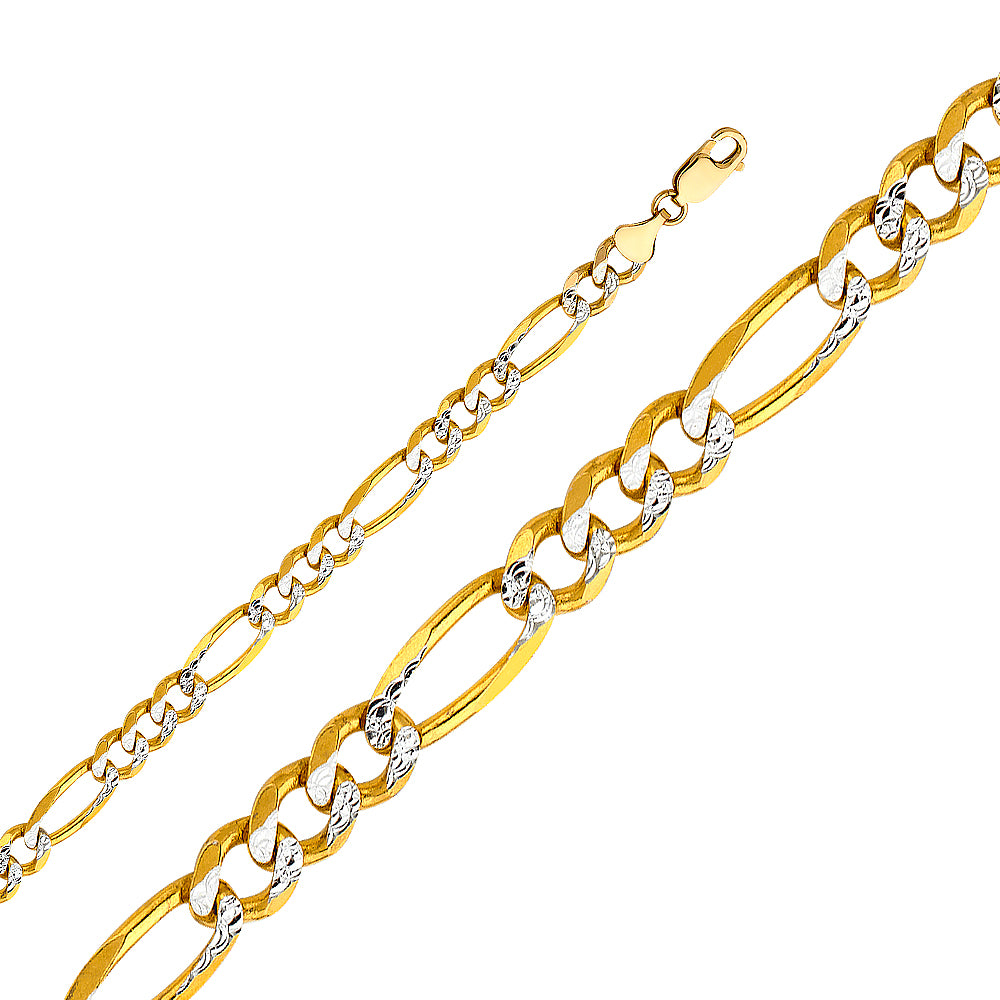 Cadena Figaro de oro macizo de 14 quilates con talla de diamante, 6,9 mm