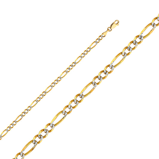 Cadena Figaro de oro macizo de 14 quilates con talla de diamante, 4,0 mm
