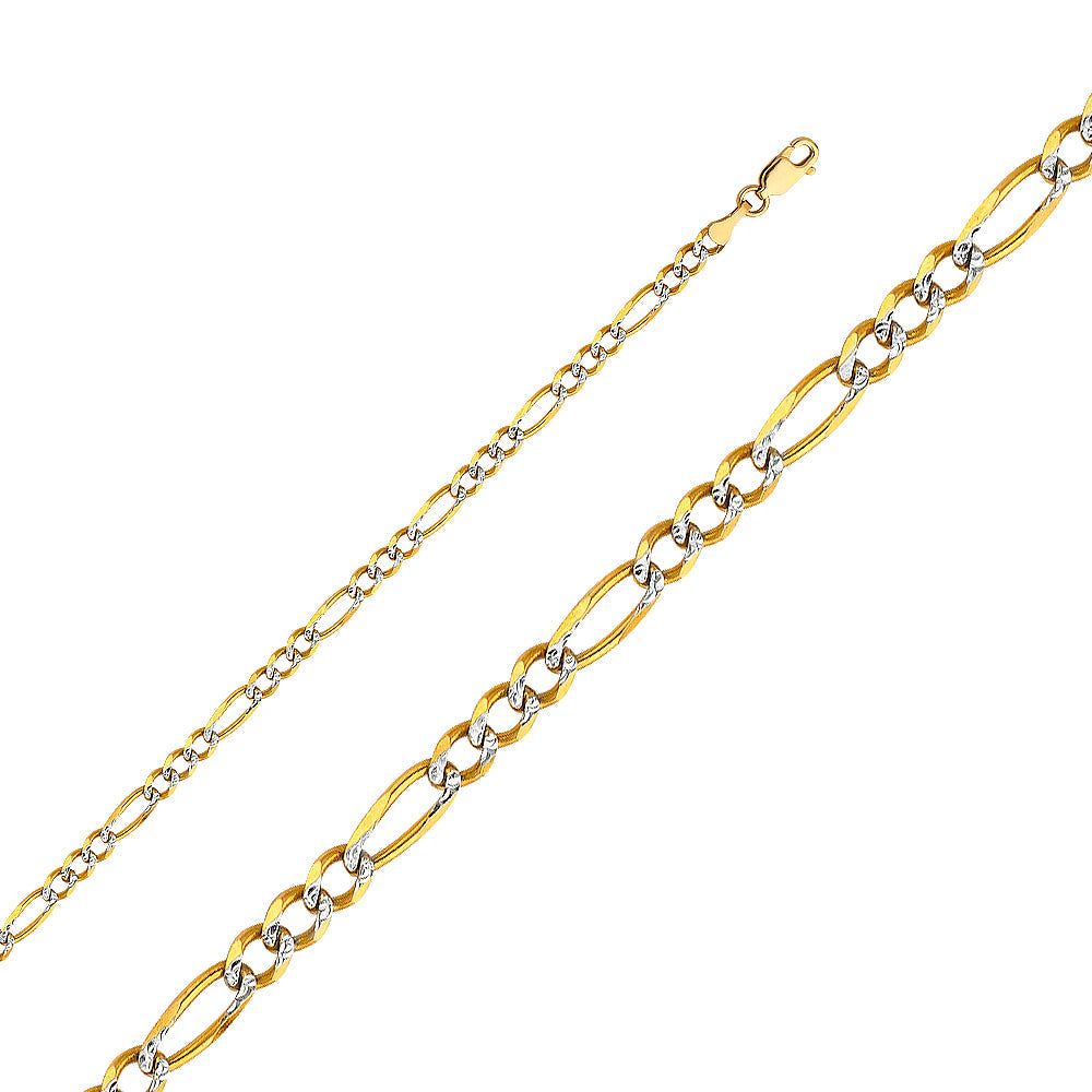 14k solid gold 4.0mm diamond cut figaro bracelet 7.5"