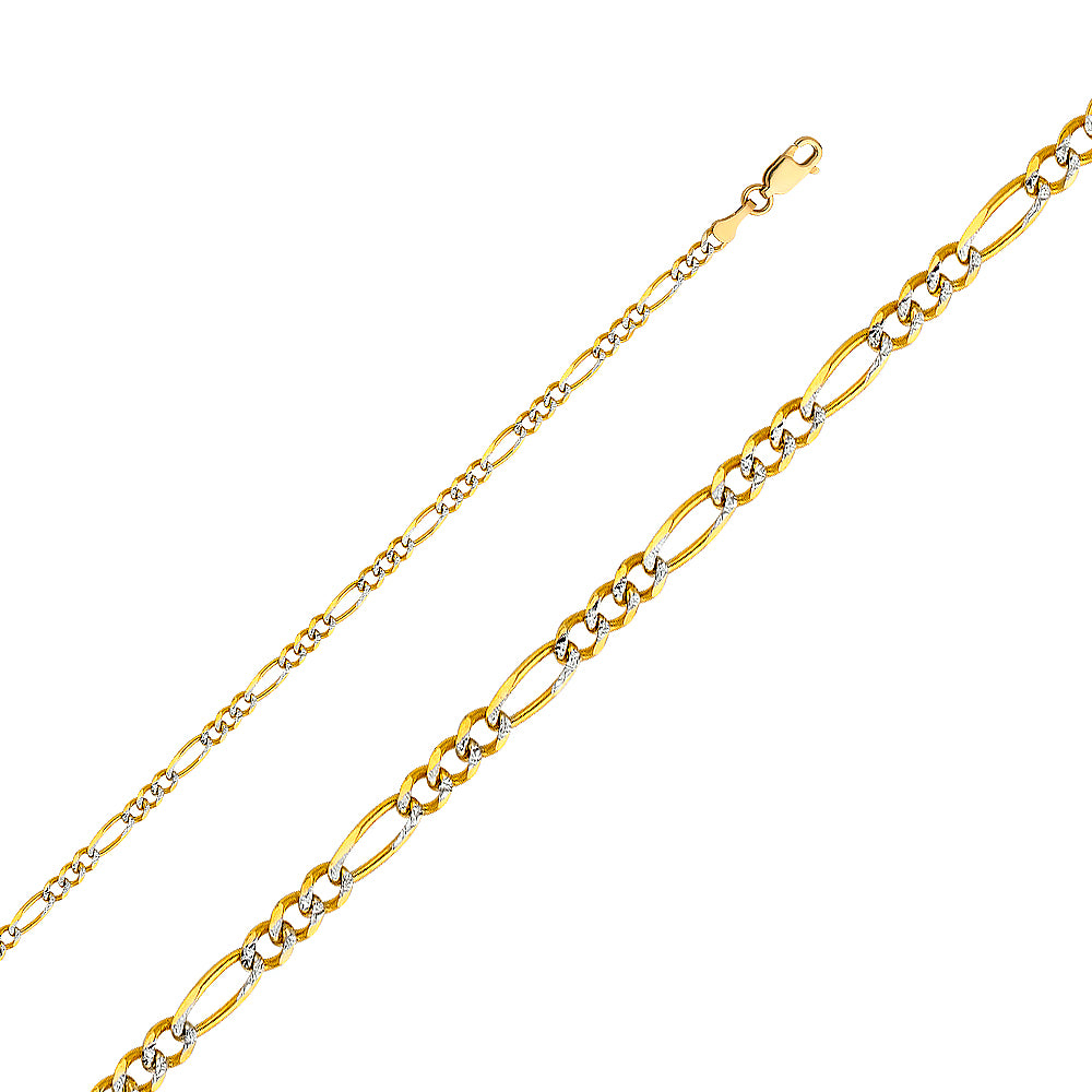 Cadena Figaro de oro macizo de 14 quilates con talla de diamante, 3,1 mm