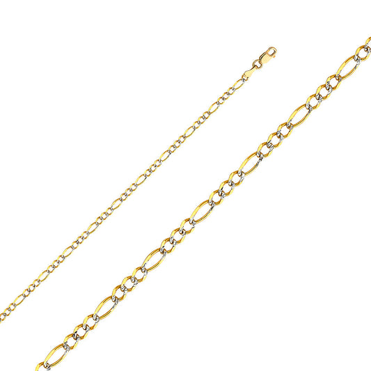 14k solid gold 2.7mm diamond cut figaro bracelet 7"
