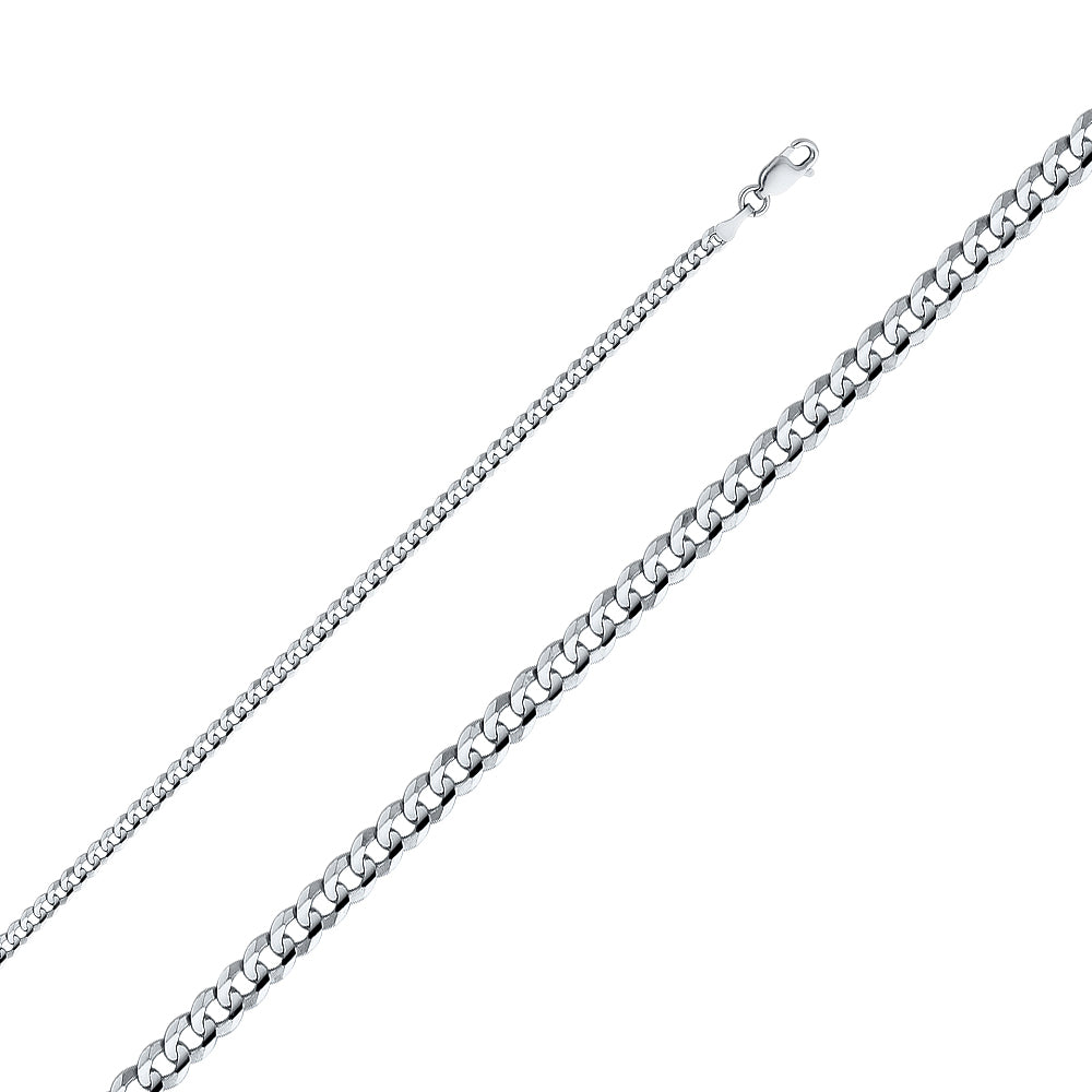Pulsera cubana de oro blanco macizo de 14 quilates, 3,1 mm