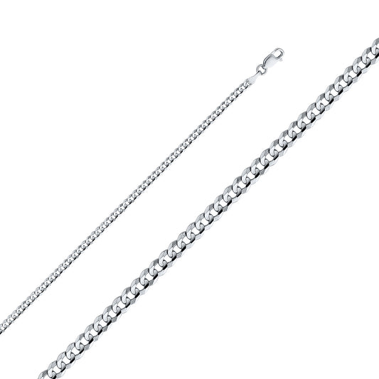 Pulsera cubana de oro blanco macizo de 14 quilates, 3,1 mm