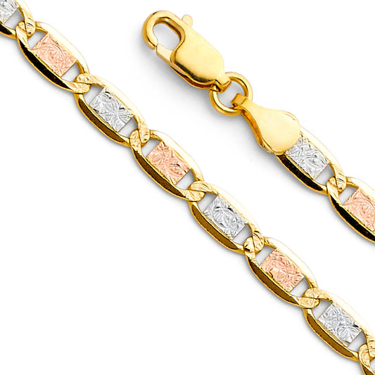 14k solid gold 3 colors 4.2mm valentino bracelet 7.5"