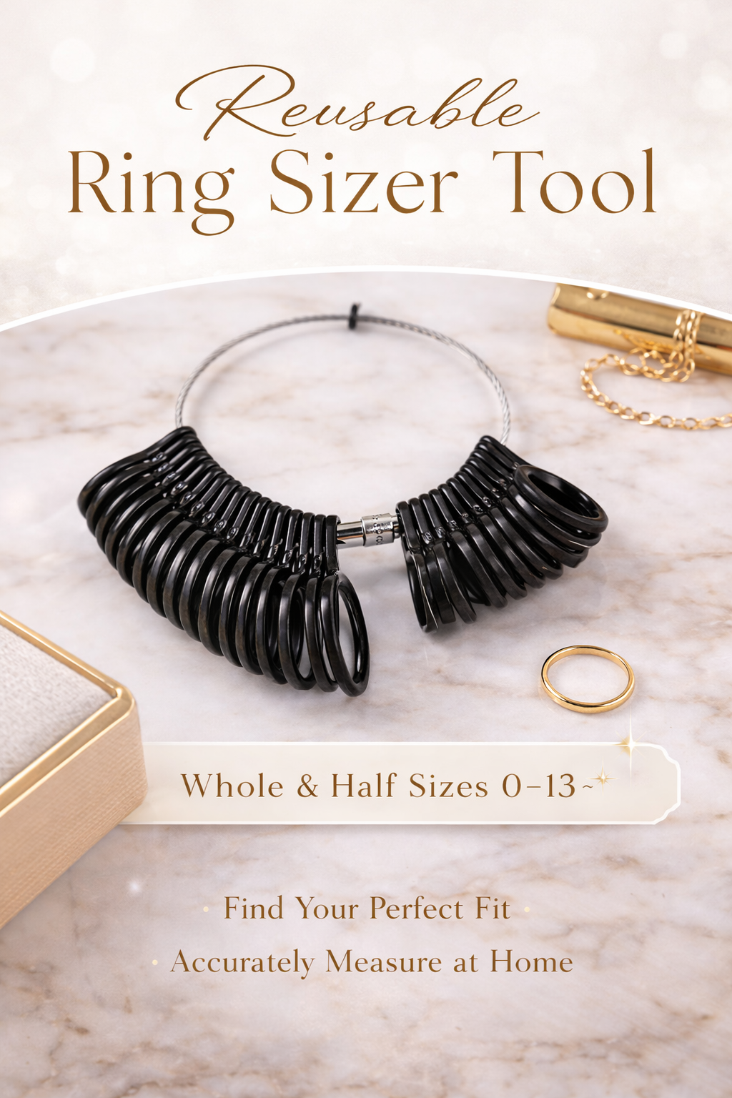 Reusable Ring Sizer Tool (Whole & Half Sizes 0–13)