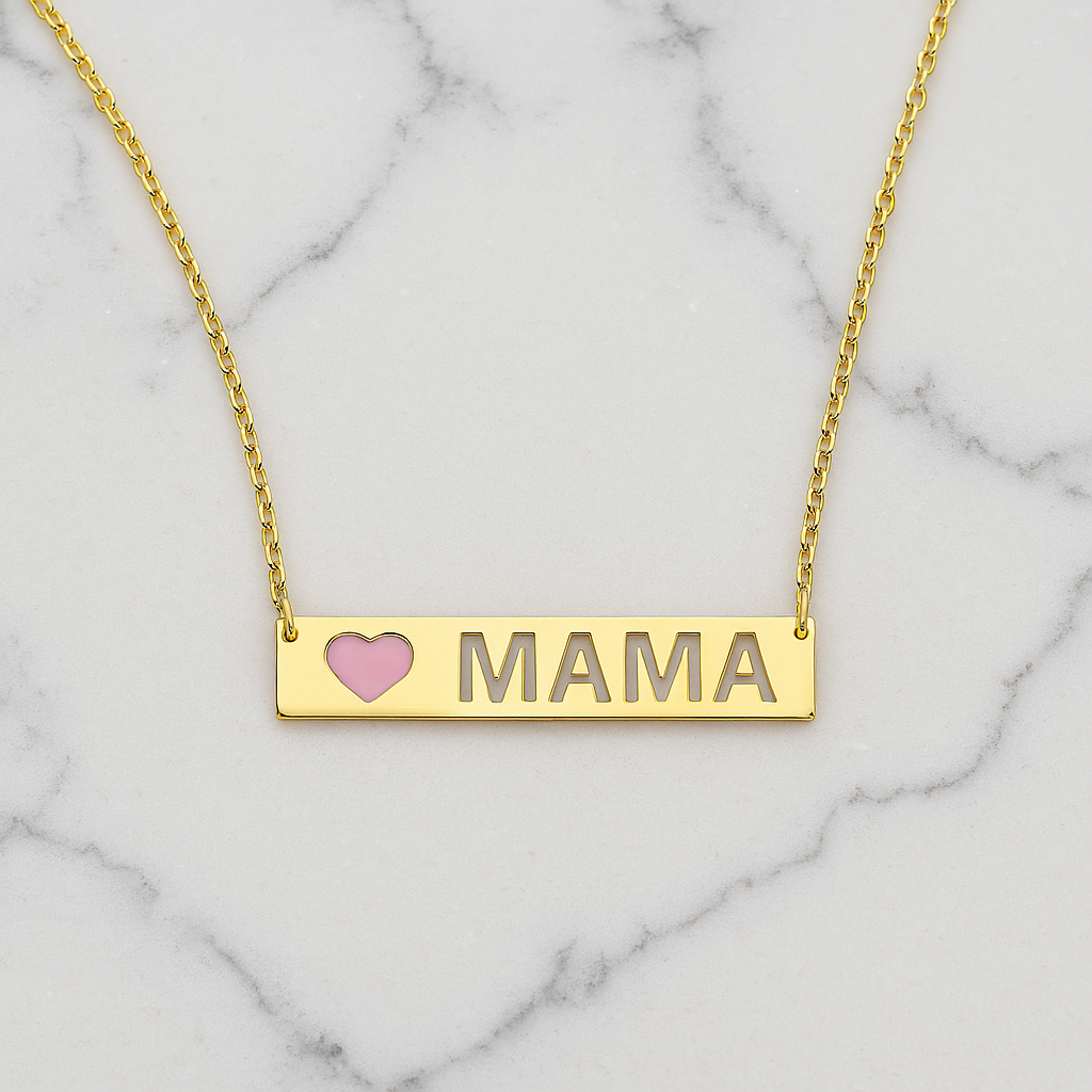 14k gold mama necklace – pink heart