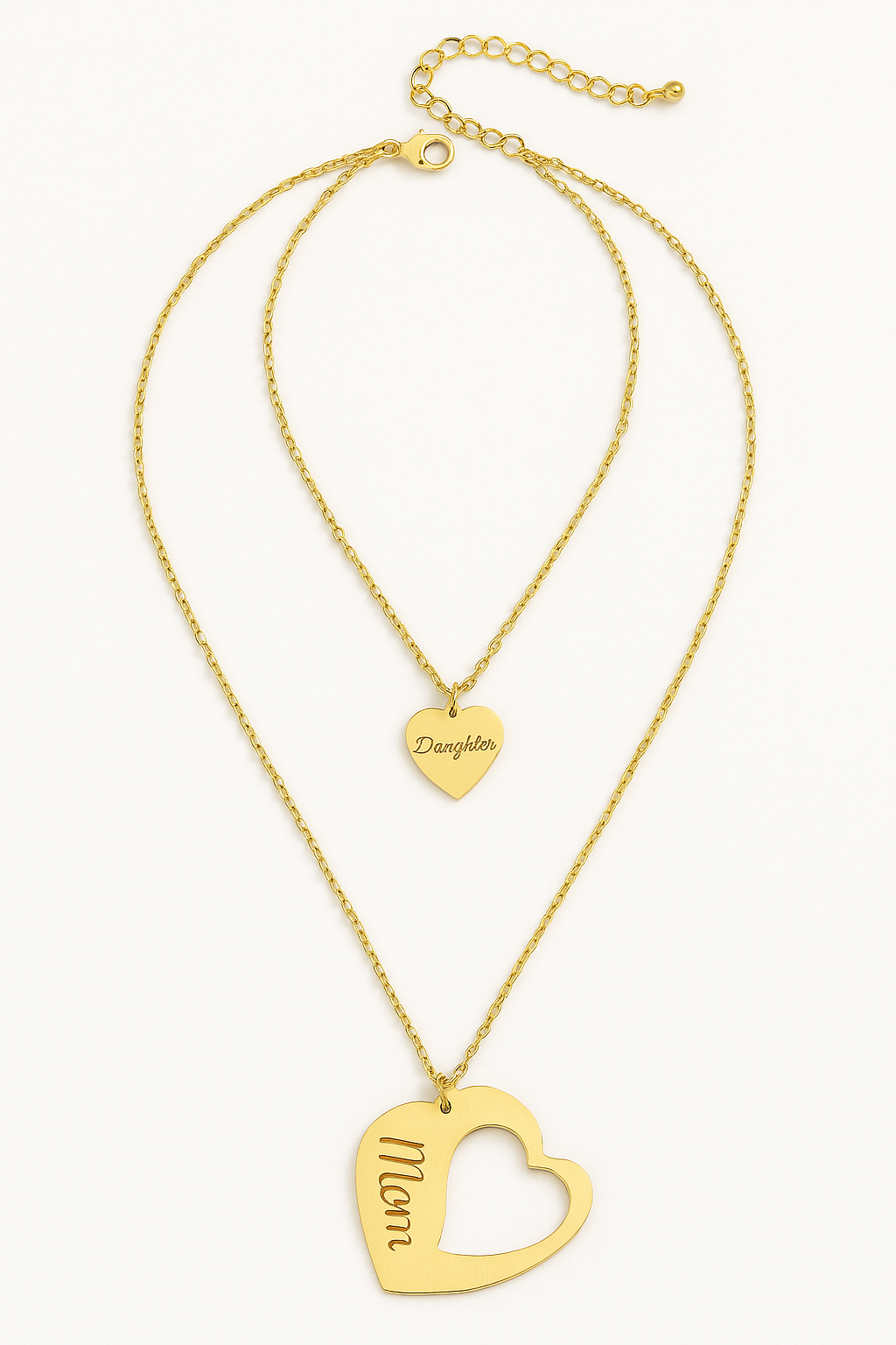 14k gold mom & daughter heart necklace