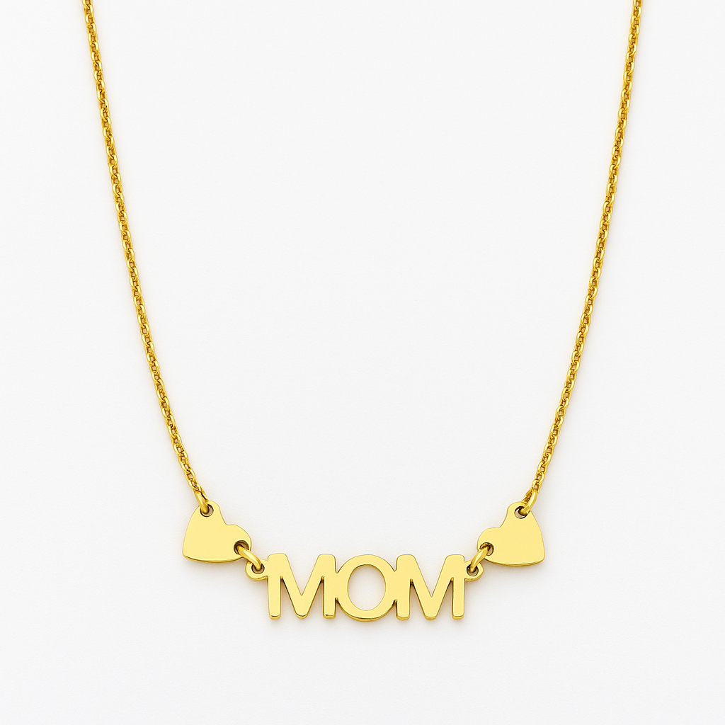 “mom” necklace with double hearts | real 14k gold