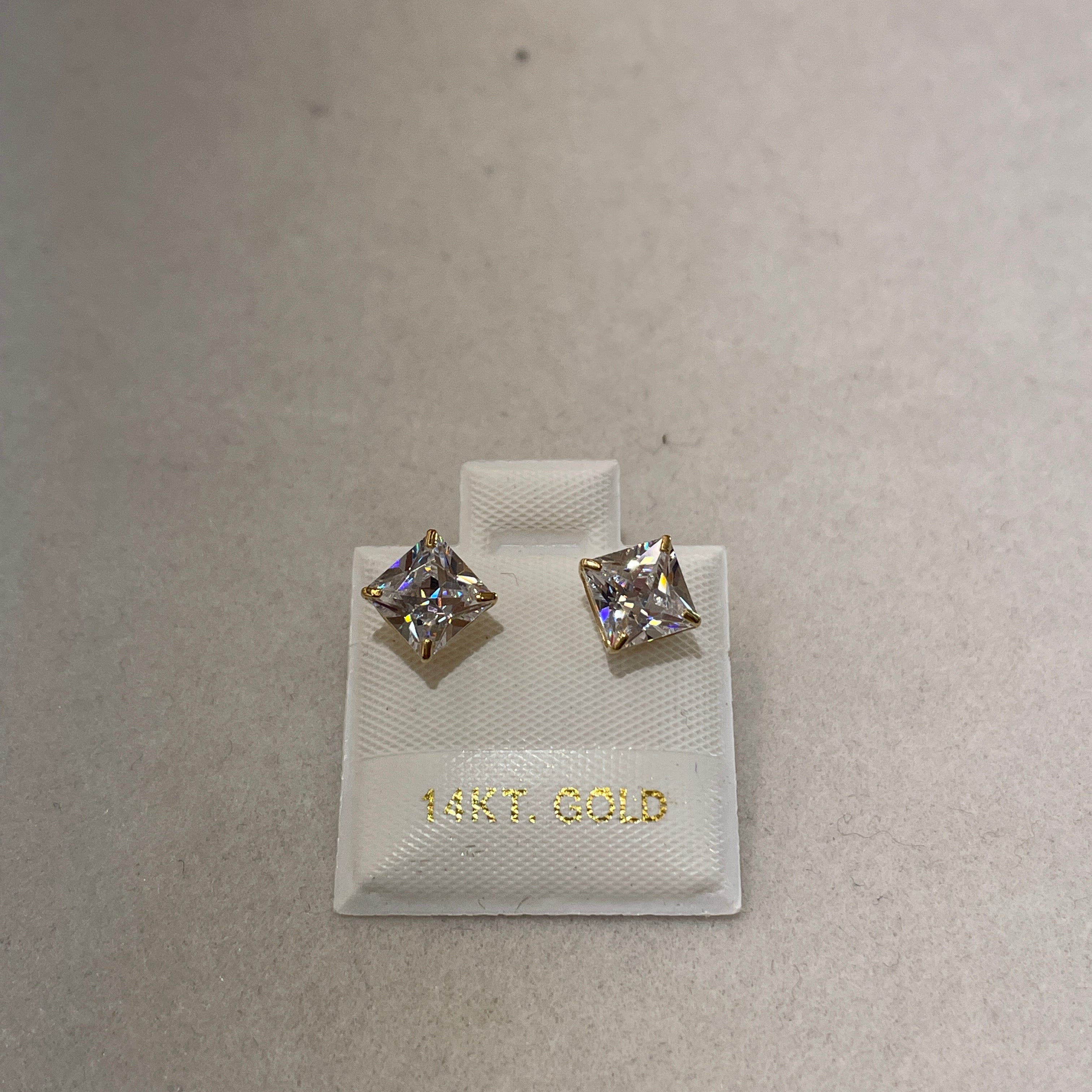 14K Gold 6mm Square CZ Earrings