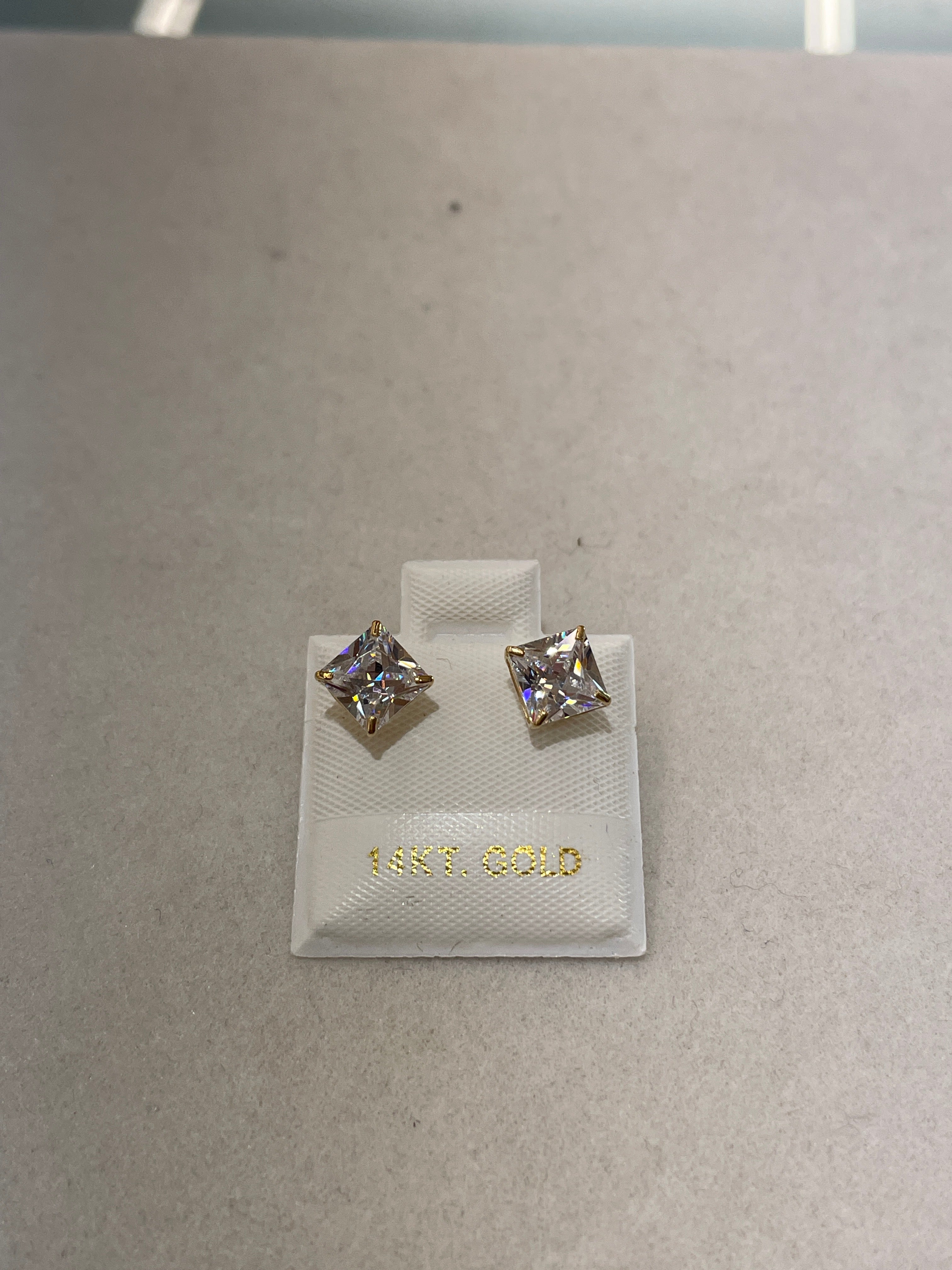 14K Gold 6mm Square CZ Earrings