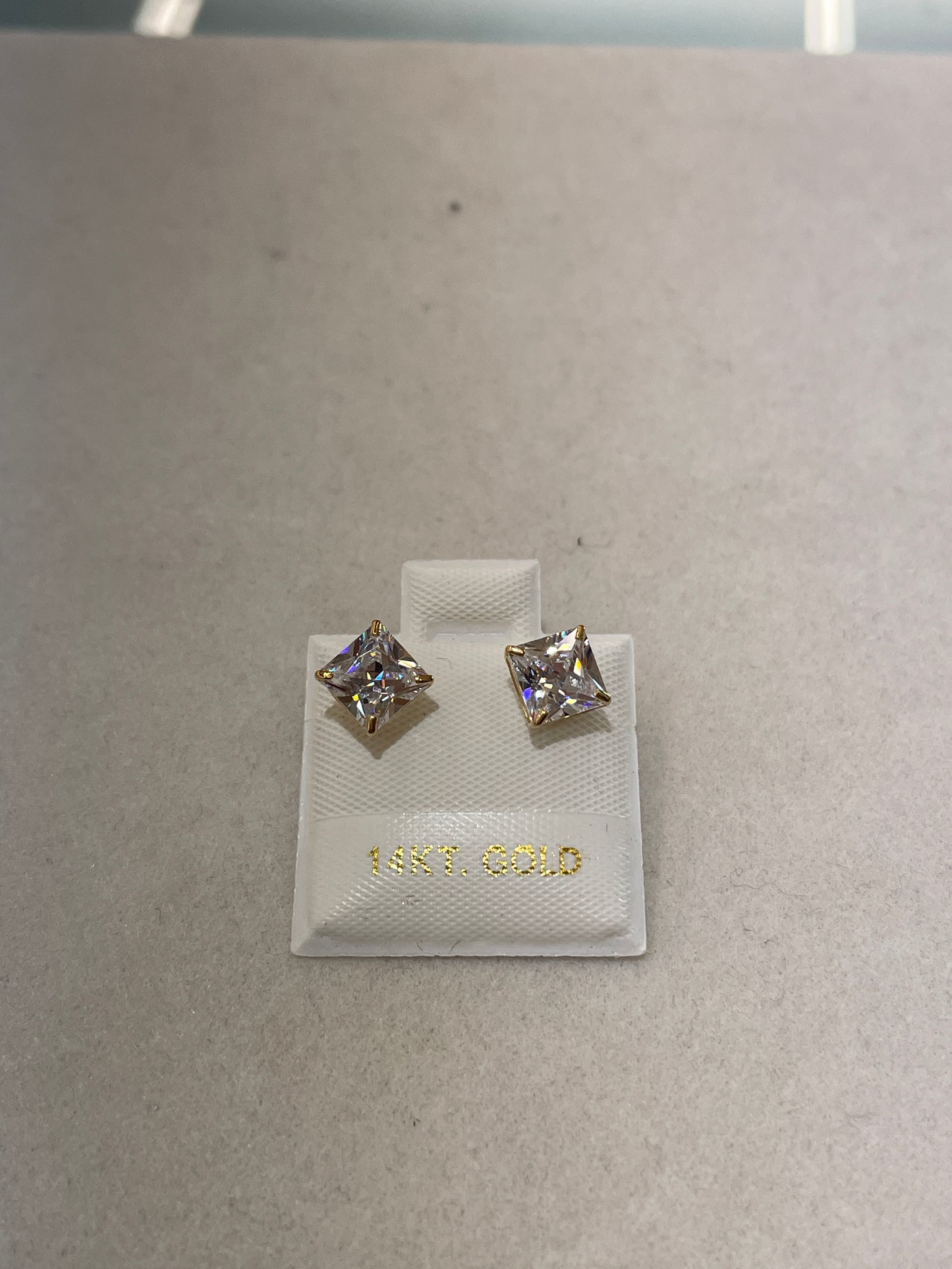 14K Gold 6mm Square CZ Earrings