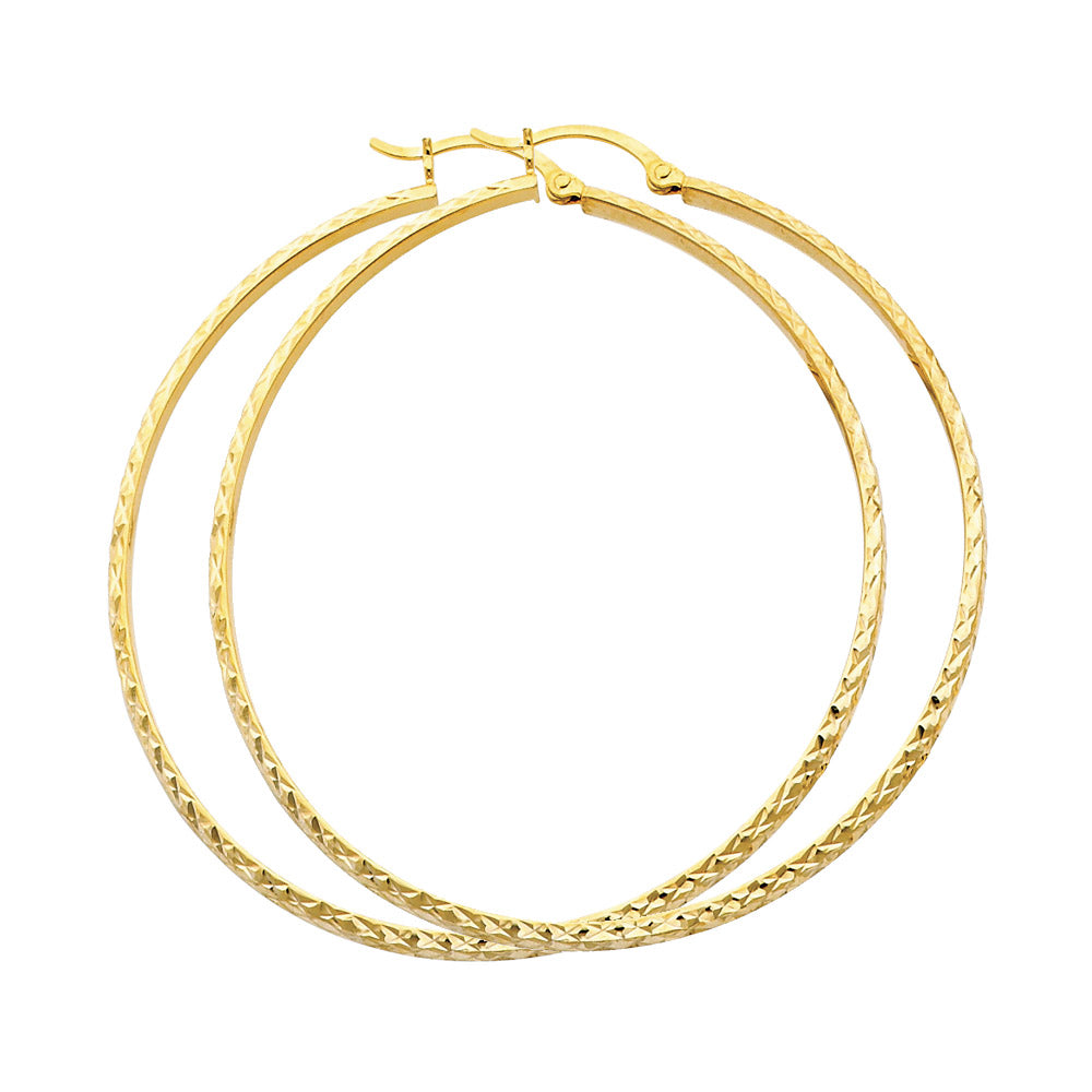 14K Gold Diamond-Cut Round Hoop Earrings (55mm)