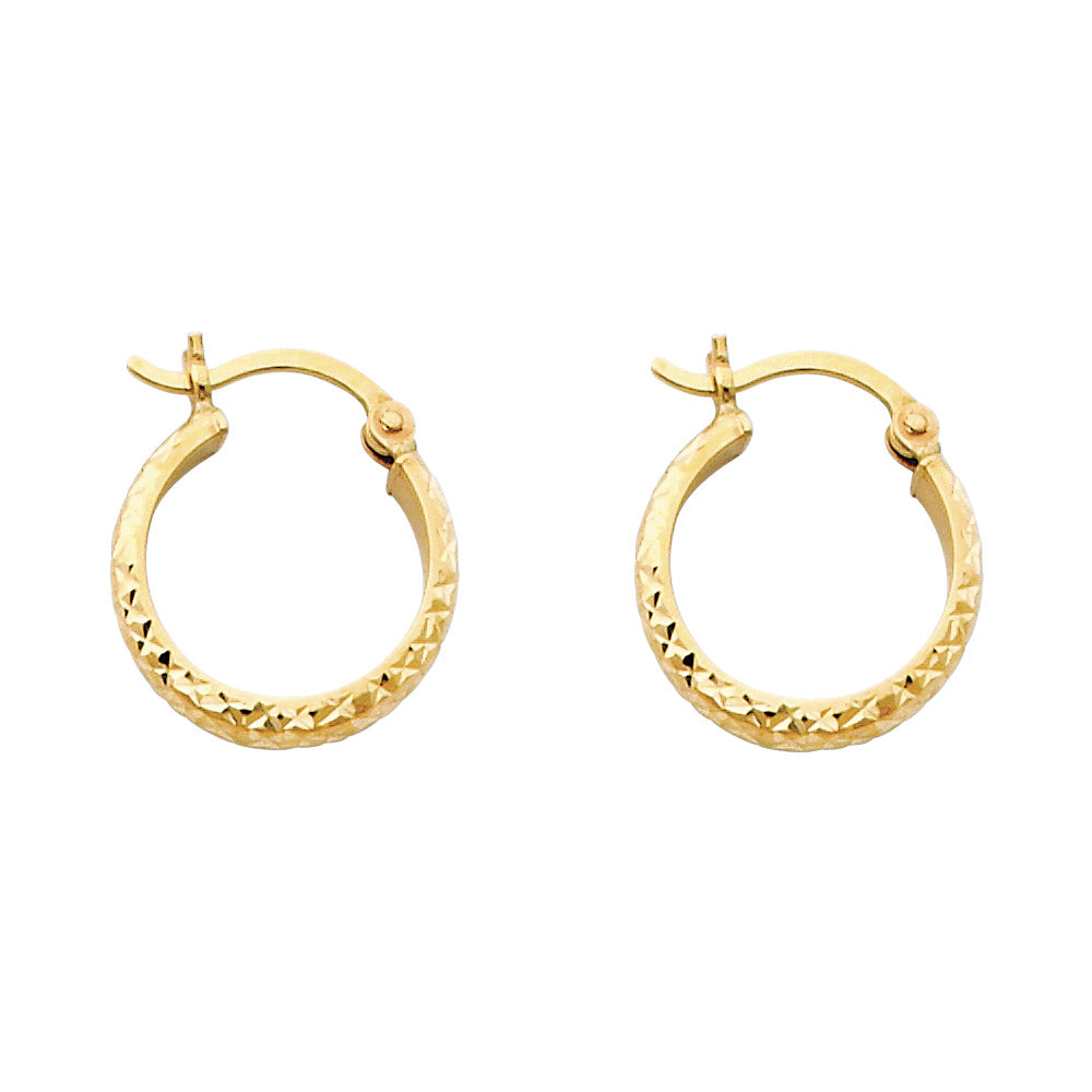 14K Gold Diamond Cut Hoop Earrings